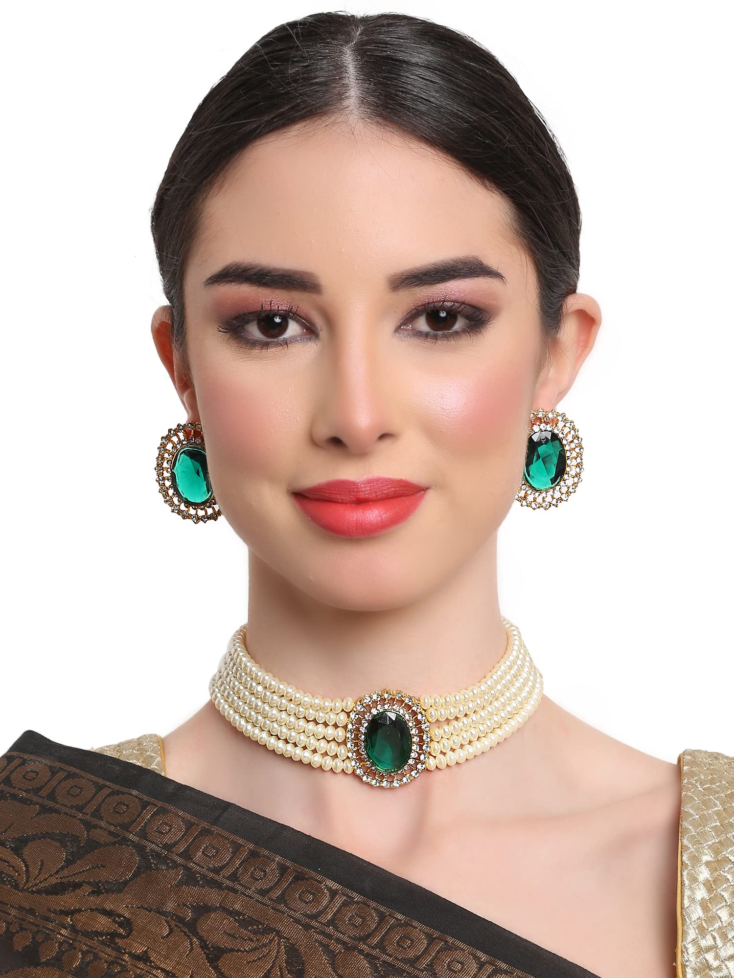 طقم مجوهرات نسائي ياقوت رقيق مع سبيكة ذهبية عيار 18 من شيننج ديفا فاشن، مصمم بشكل عصري مع قلادة تقليدية من اللؤلؤ.
