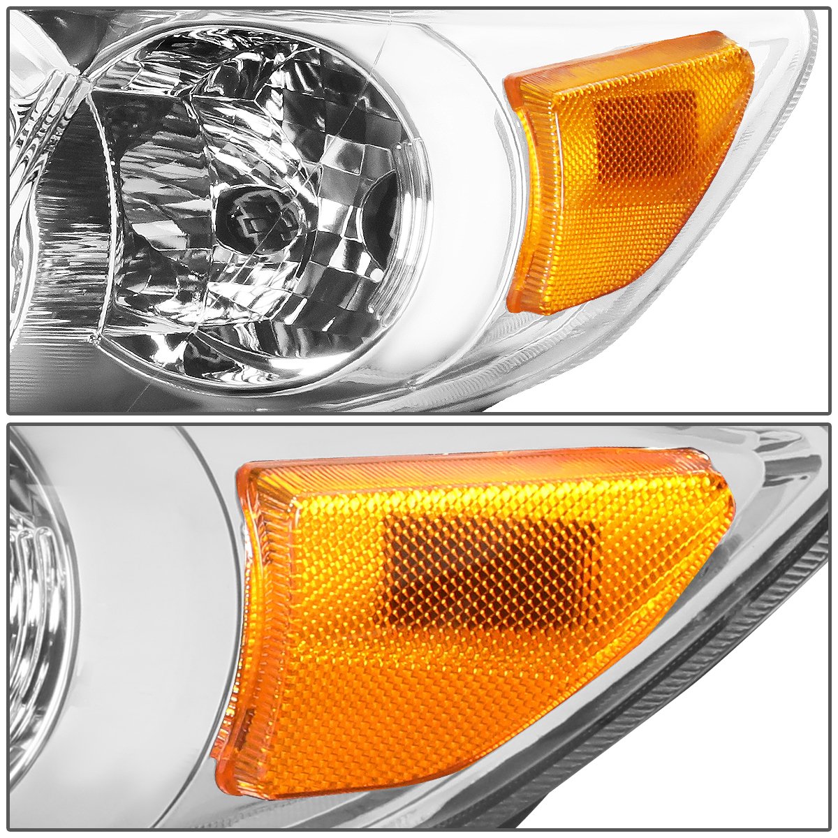DNA Motoring Headlight Assembly – Toyota Corolla 2011-2013, Chrome/Amber