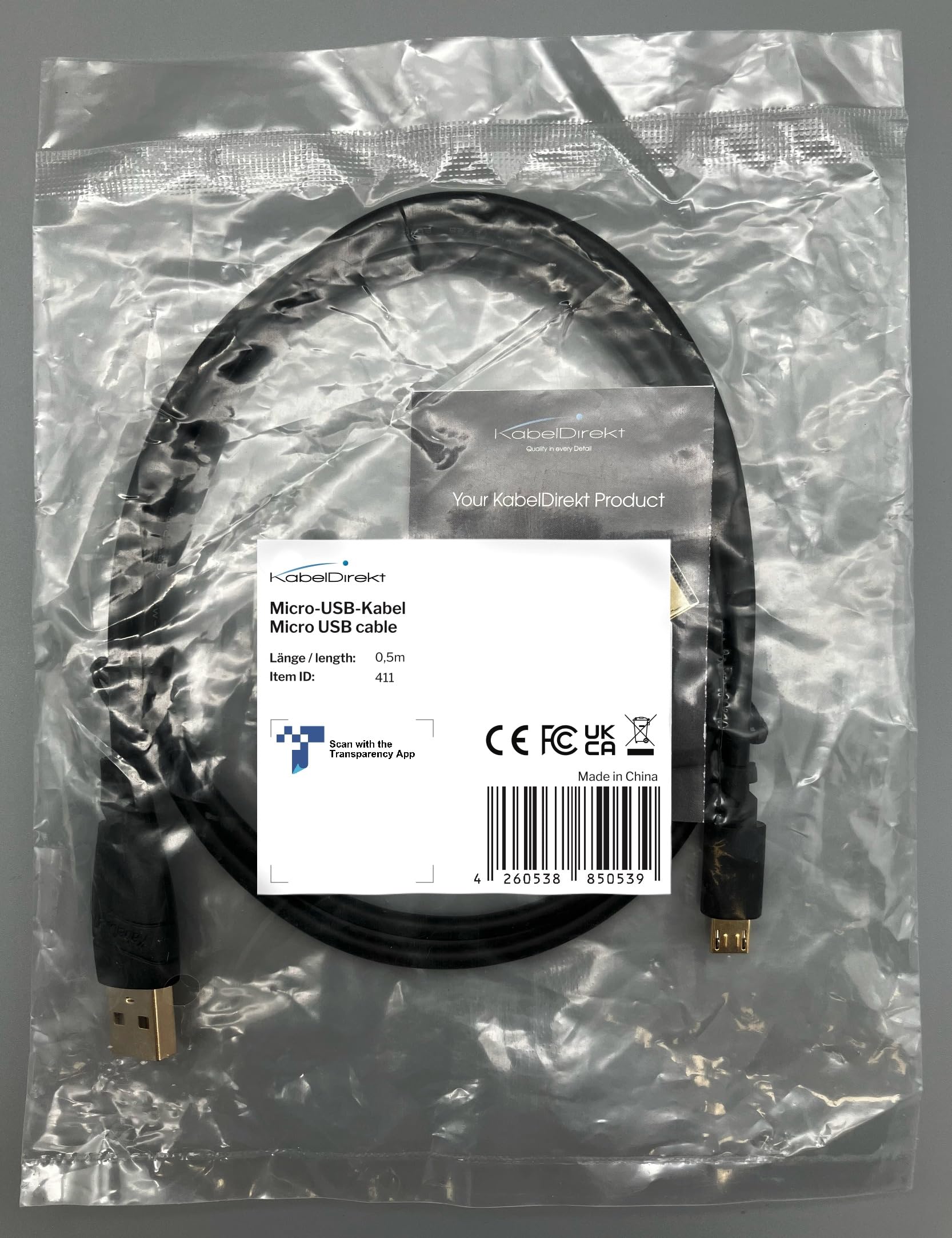 KabelDirekt 844 0.5m 5 x كابل Micro USB (USB 2.0، كابل مزامنة وشحن) سلسلة TOP باللون الأسود