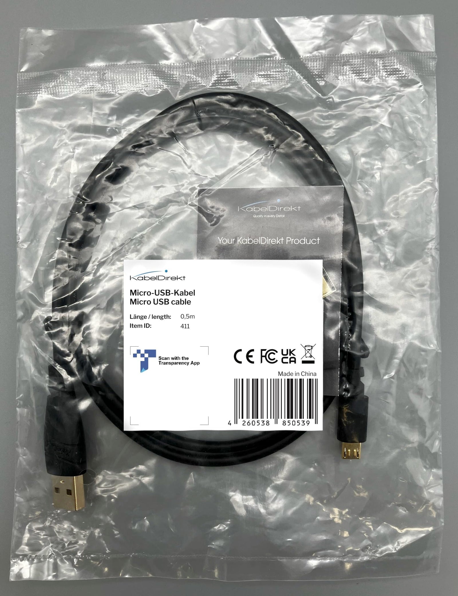 KabelDirekt 844 0.5m 5 x كابل Micro USB (USB 2.0، كابل مزامنة وشحن) سلسلة TOP باللون الأسود