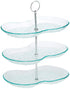 صينية تقديم مكونة من ثلاث طبقات من Harmony مصممة لتقديم الحلويات، الفواكه، الوجبات الخفيفة، أو المقبلات بطريقة أنيقة. مصنوعة من الزجاج الشفاف مع مقبض فضي متين