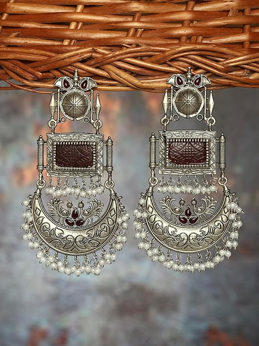 Zaveri Pearls Silver Oxidised Dangle Earrings Stones & Beads ZPFK16701 – Safqqa Egypt