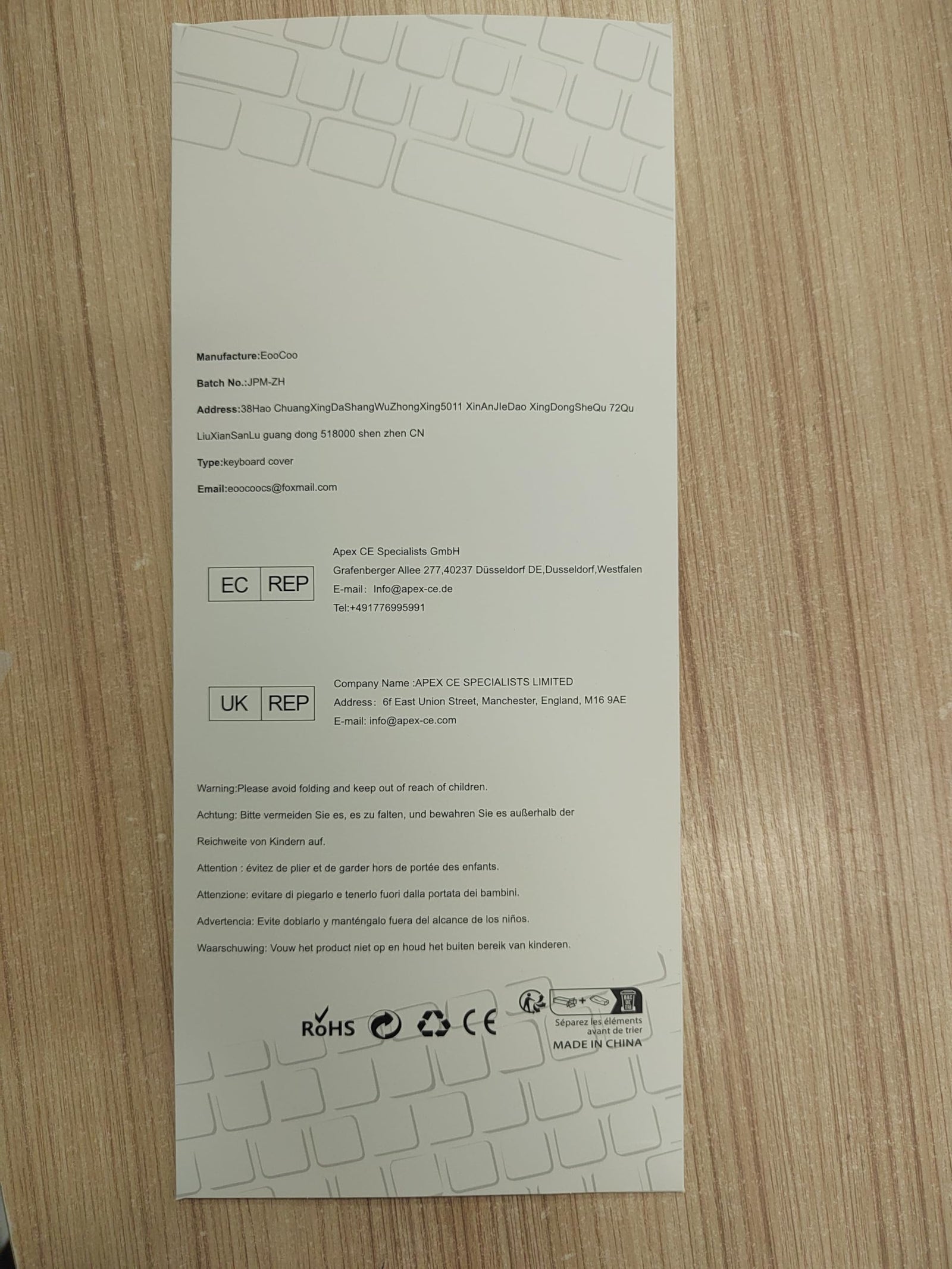 EooCoo Keyboard Cover compatible for 2023 M2 Macbook Air 15