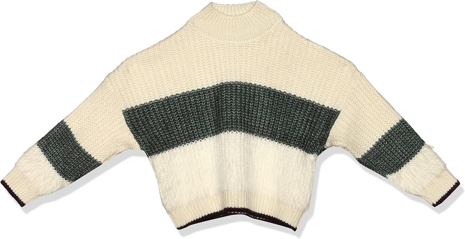 Concrete Girls' Mock Neck Pullover Sweater with Contrast Stripe - Model C521PL4-W23-39N-1069