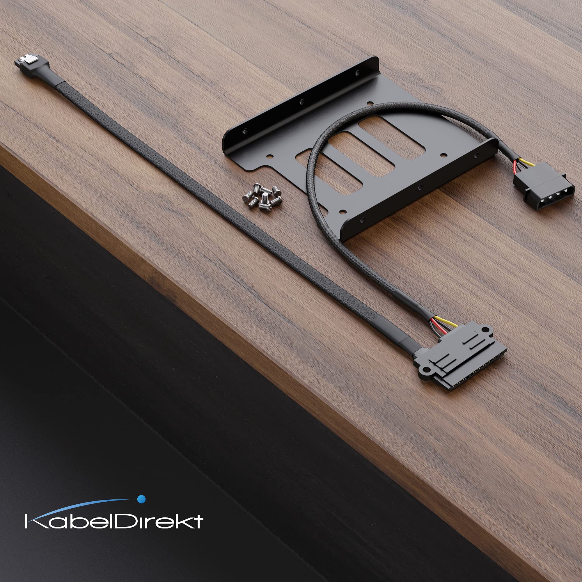 KabelDirekt 825 0.6m SSD/HDD installation frame + 30cm 22-pin SATA to 4-pin Molex power cable and 60cm 7-pin 3 data 6 Gbit/s 8 screws (crosshead) black