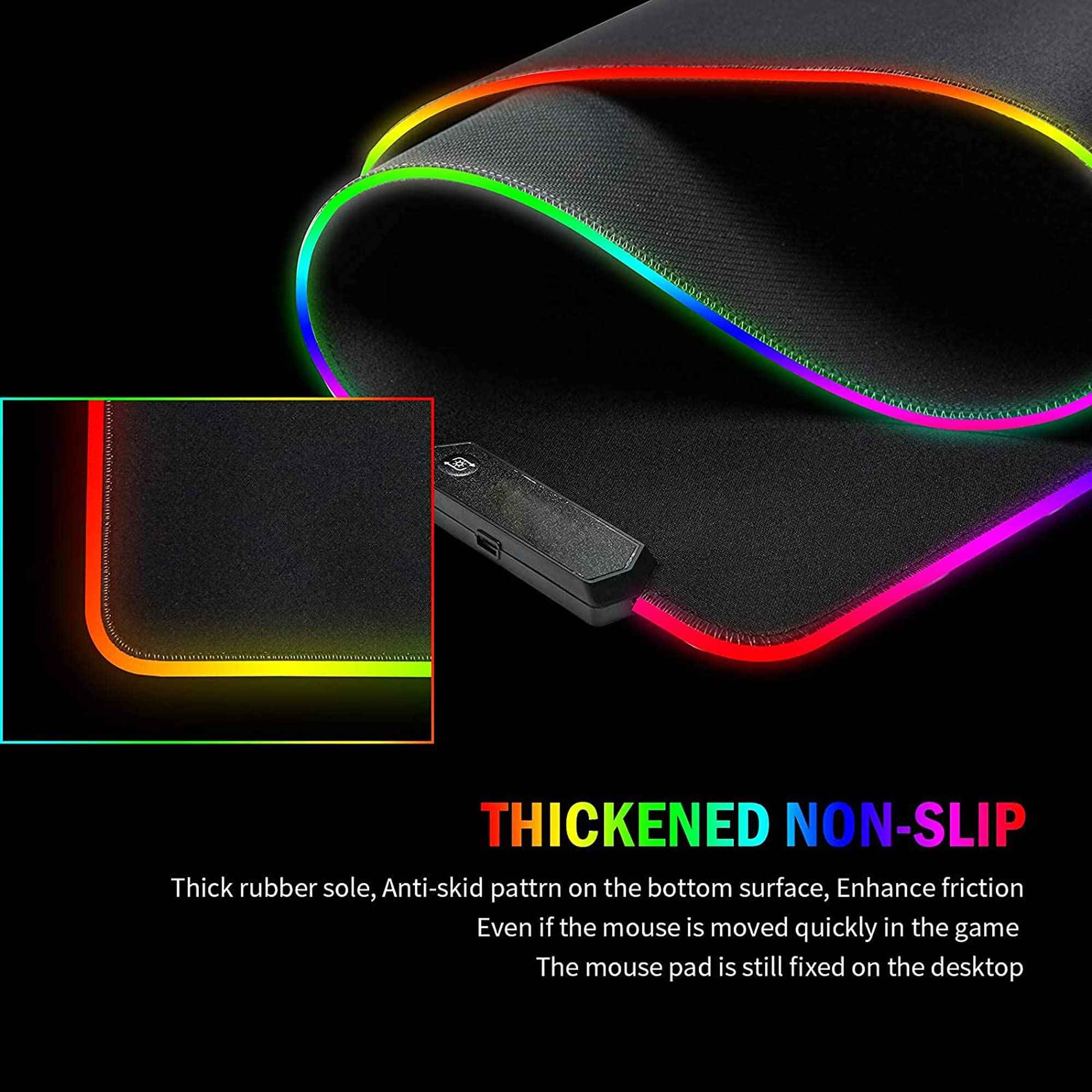 قاعدة ماوس كبيرة بإضاءة ليد ملونة ار جي بي 800 × 300 3 ملم للألعاب مكتب ممتدة للكمبيوتر واللاب توب من تكوفن مقاس أسود مطاط
