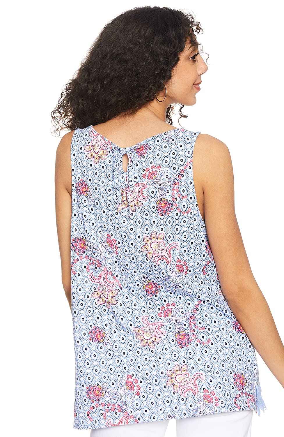 Matalan T-Shirts  for Women Patterned Lace Hem Sleeveless Scoop Neck Top