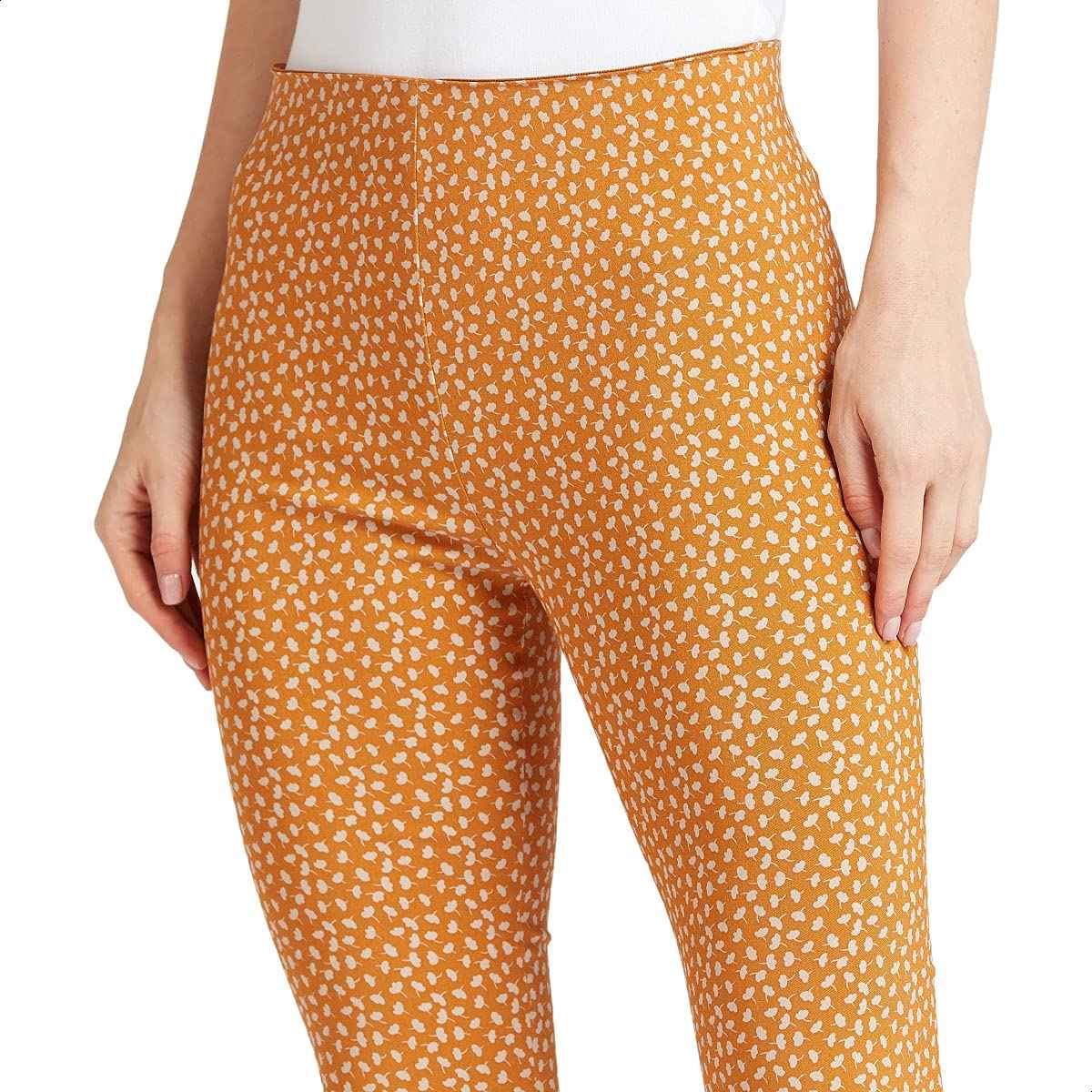 Splash Patterned High-Waist Slim-Fit Pants for Women - Yellow and Off White - Safqqa Egypt