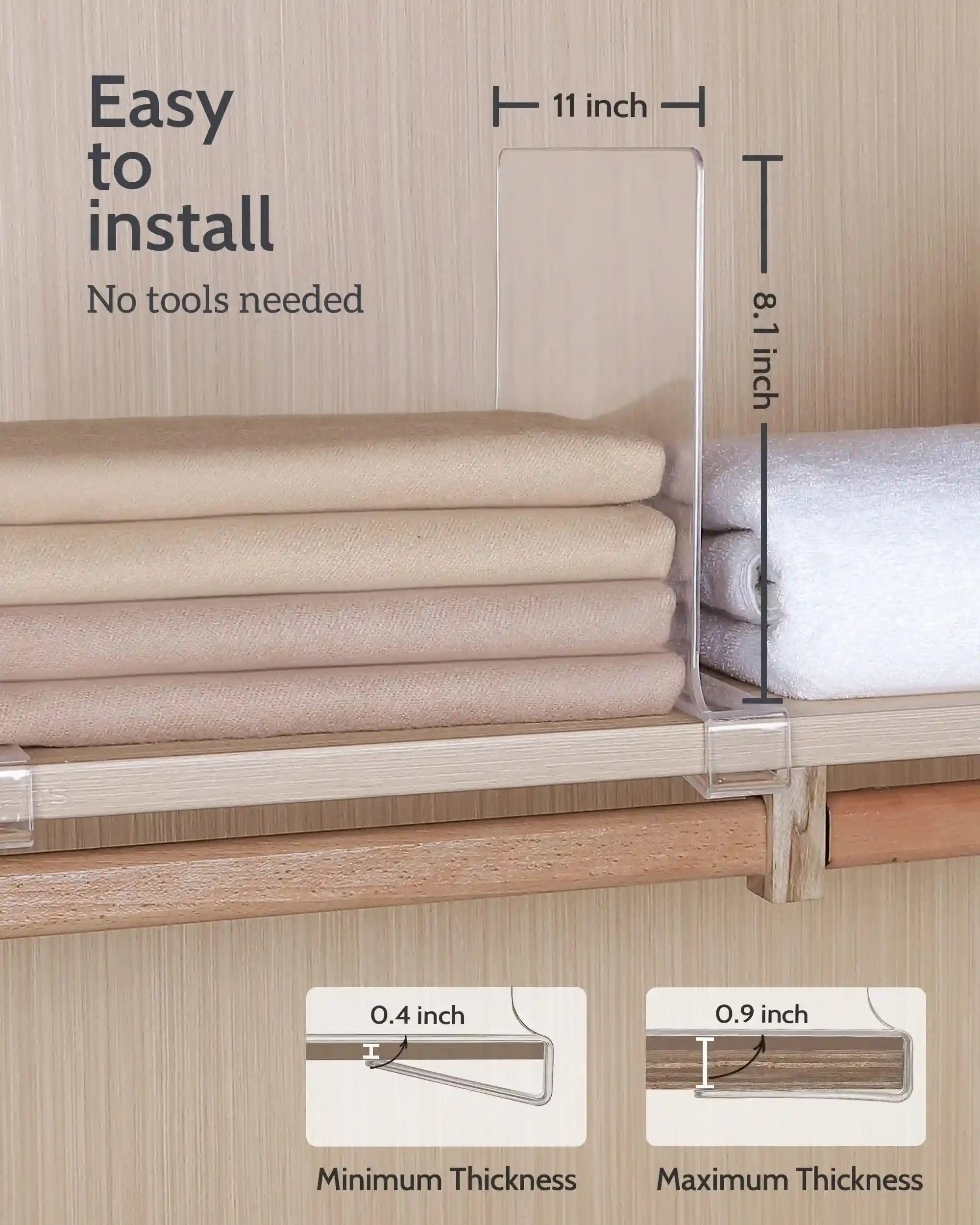 فواصل رفوف شفافة من الأكريليك – طقم من 12 قطعة لتنظيم الخزائن والرفوف