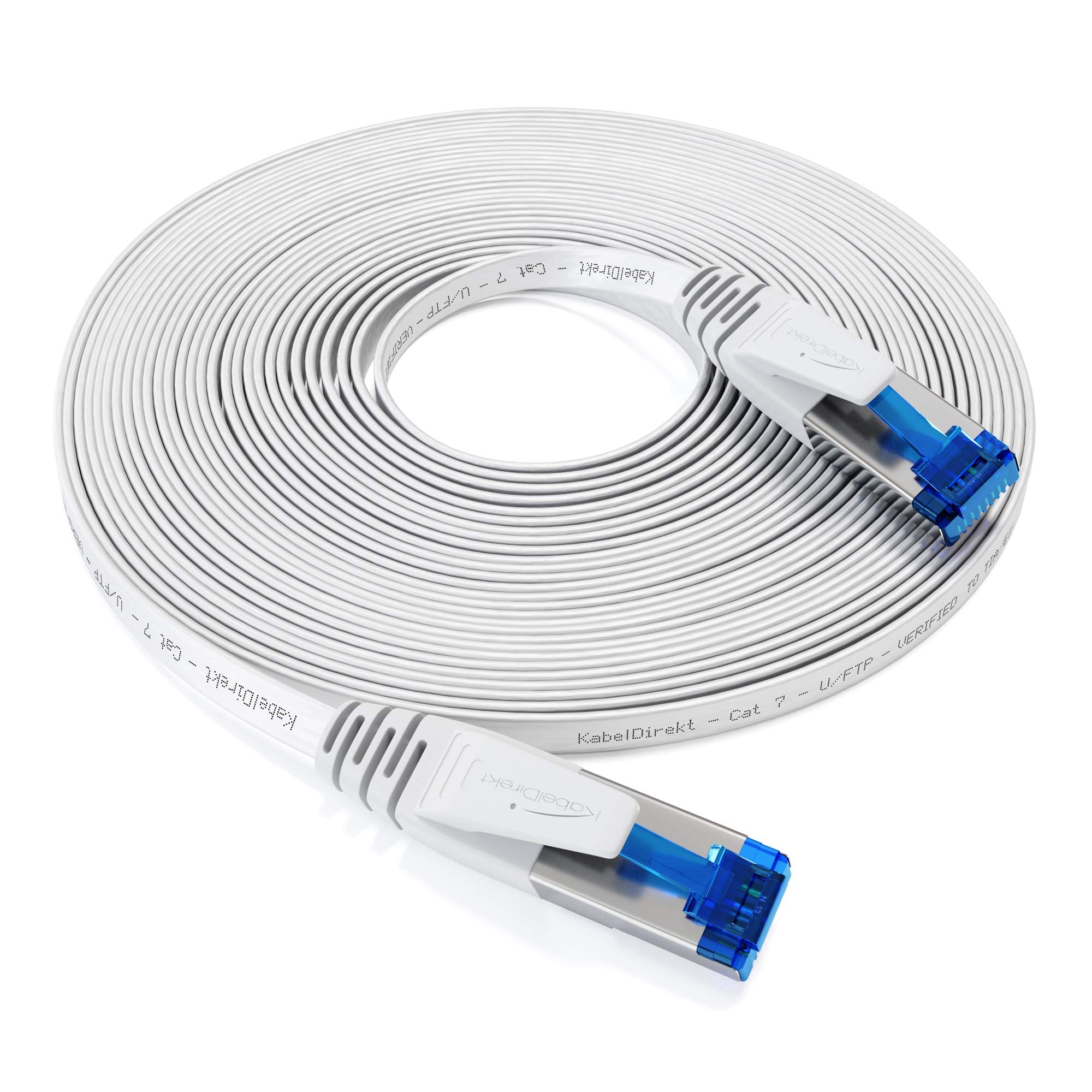 KabelDirekt - 1.5 متر - كابل إيثرنت / LAN / شبكة مسطح (Cat 7، 10 جيجابت في الثانية، موصل RJ45، مرن للغاية، مناسب للتثبيت الدائم، لأقصى سرعات الألياف الضوئية، أبيض)