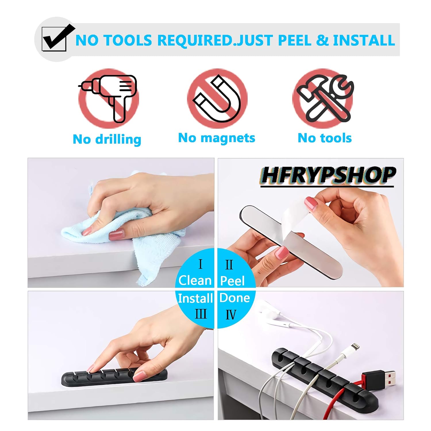 مشابك تنظيم كابلات من HFRYShop بعدد 7 فتحات لاصقة سيليكون متعددة الألوان – Safqqa Egypt