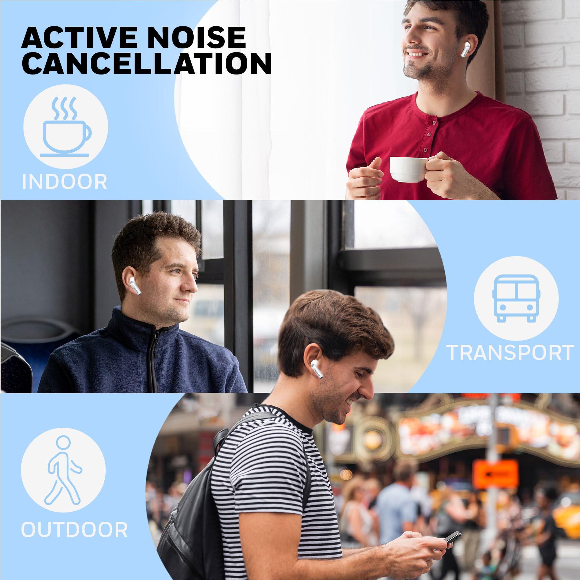 Honeywell  U5100, in-Ear Wireless Active Noice Cancellation, True Wireless Stereo Earbuds, Low Latency Mode(50MS), 6 Mics, Bluetooth V5.2, Sweat & Splash Resistant, 62 Hour Playtime, White – Safqqa Egypt