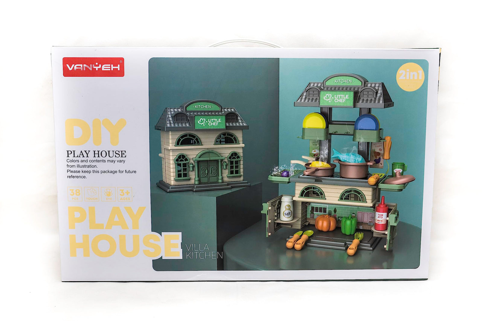 2-in-1 Playhouse & Kitchen Toy – 38 Pieces for Kids Ages 3+
