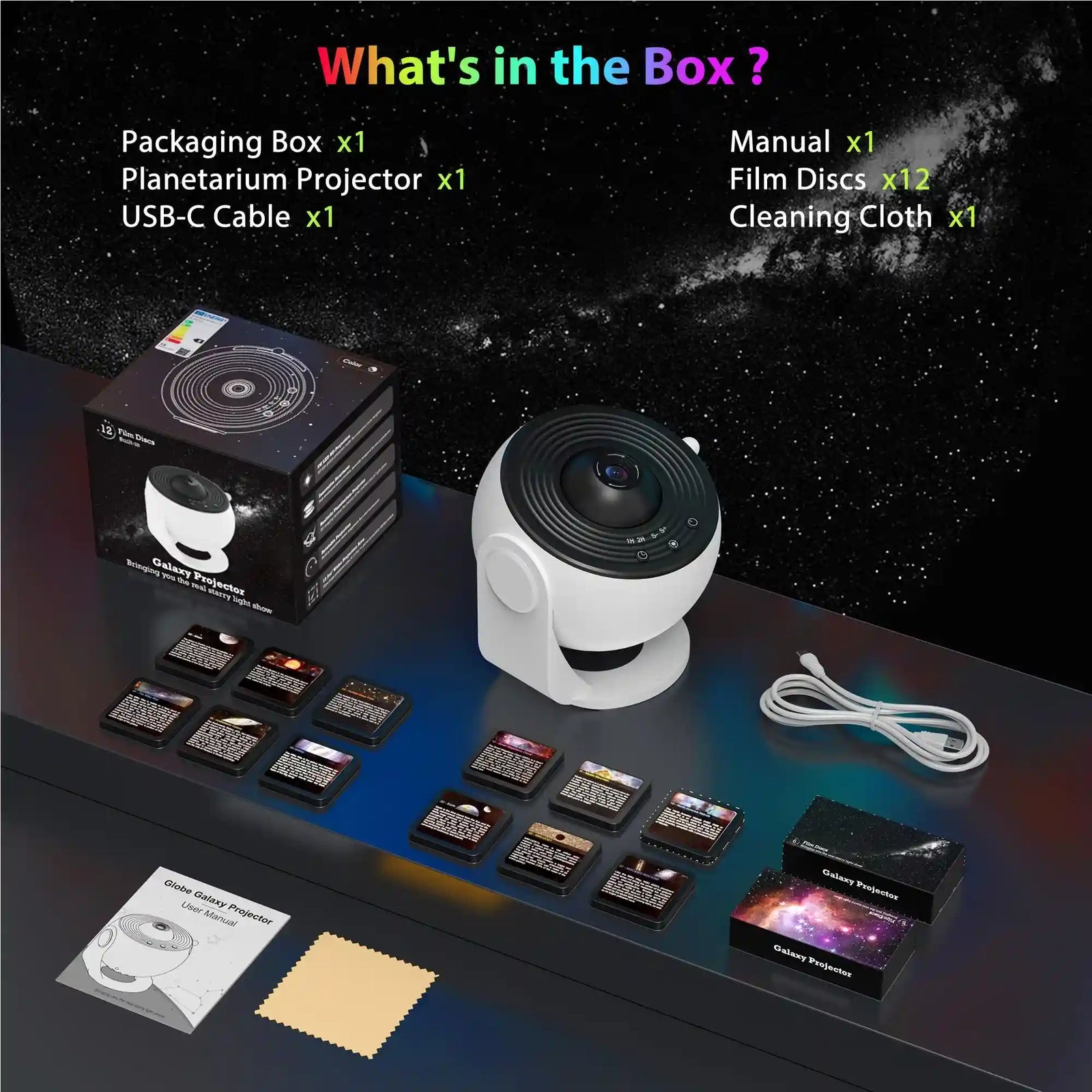 FlyEagle Galaxy Projector for Bedroom, HD Image Star Projector Galaxy Light Adjustable Knob, 13 Film Discs Planetarium Projector, 360° Rotating 1/2h Timer Simple 3-Button Control Projector for Kids - Safqqa Egypt