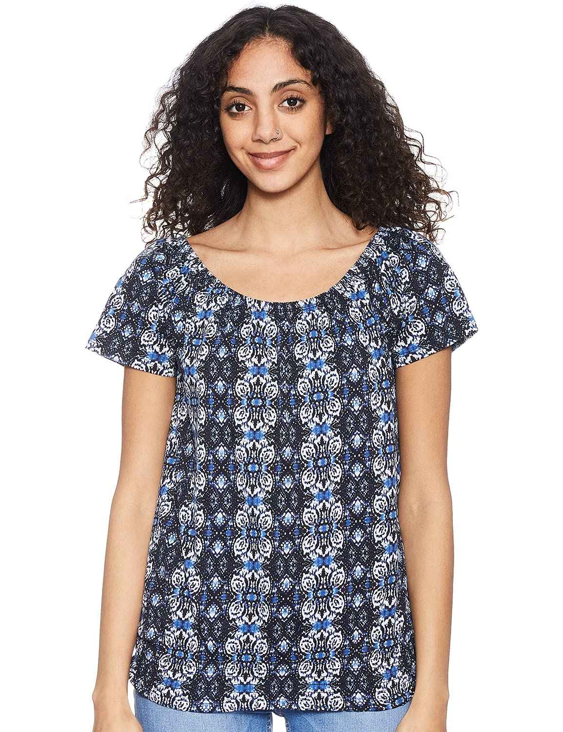 Matalan Patterned Short Sleeves Round Neck Blouse for Women - Safqqa Egypt