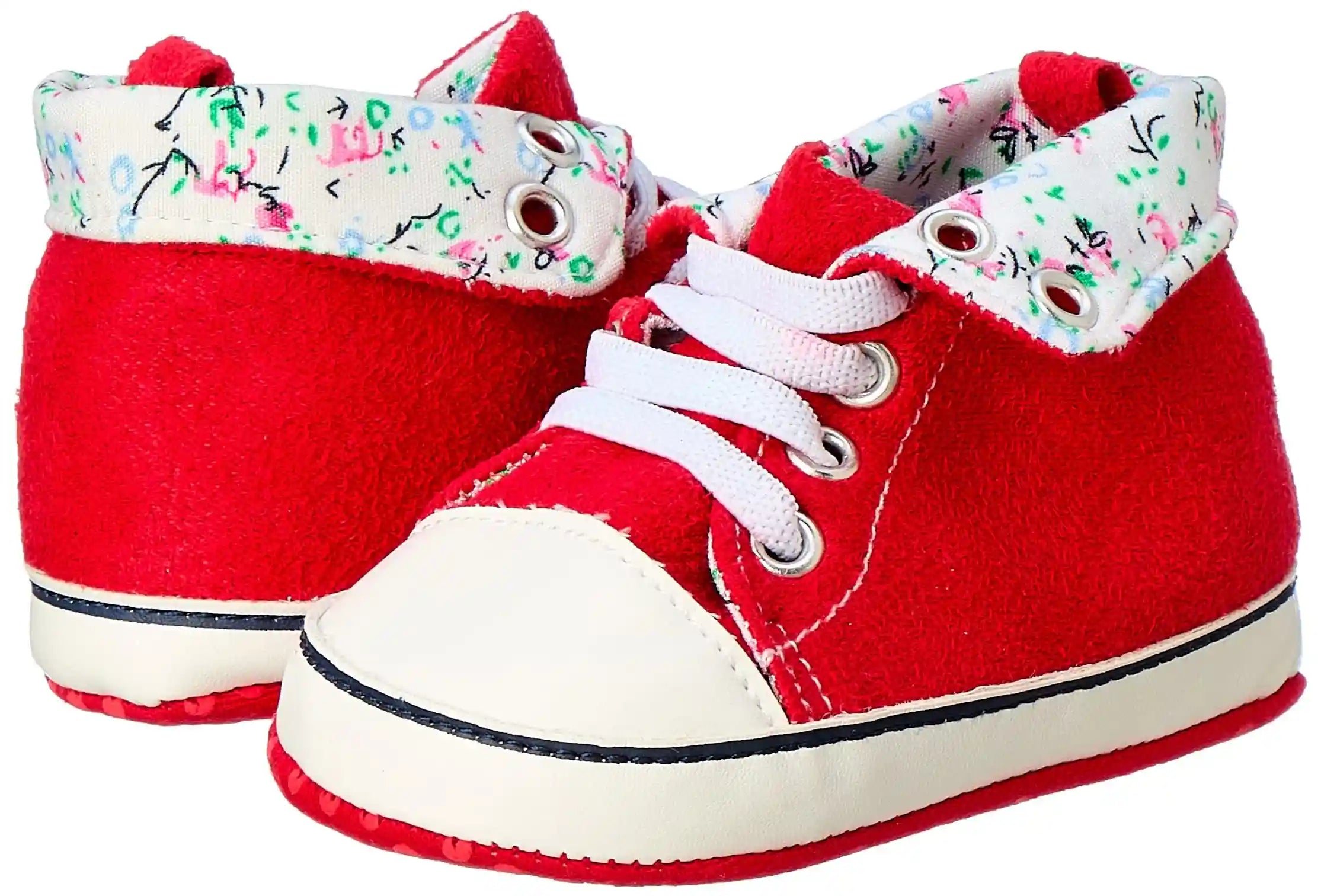 Mix and Max Folded Collar Floral-Pattern Lace-Up Half Boots for Girls