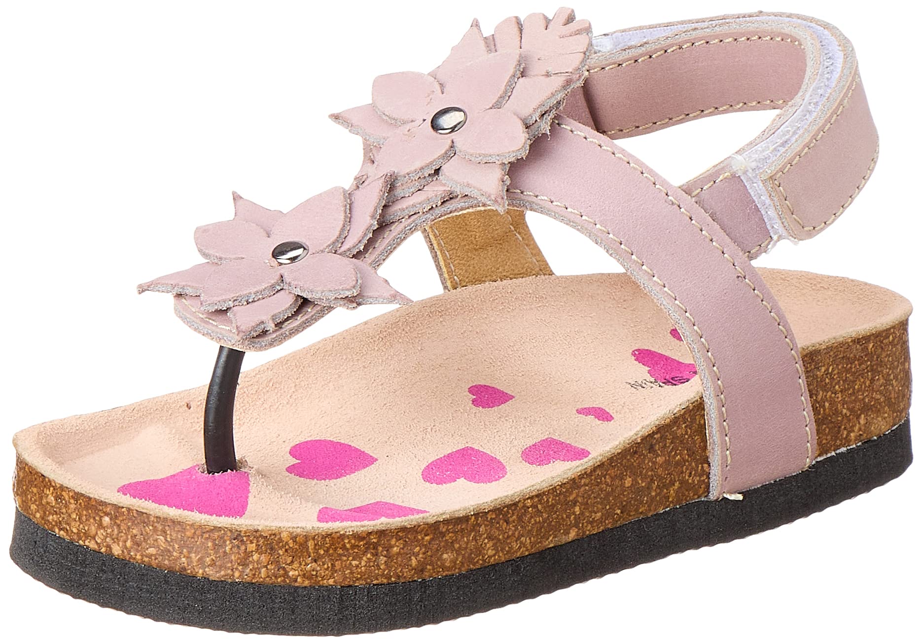 Bellino Flower Embellished Velcro Closure Back Strap Thong Sandals for Girls