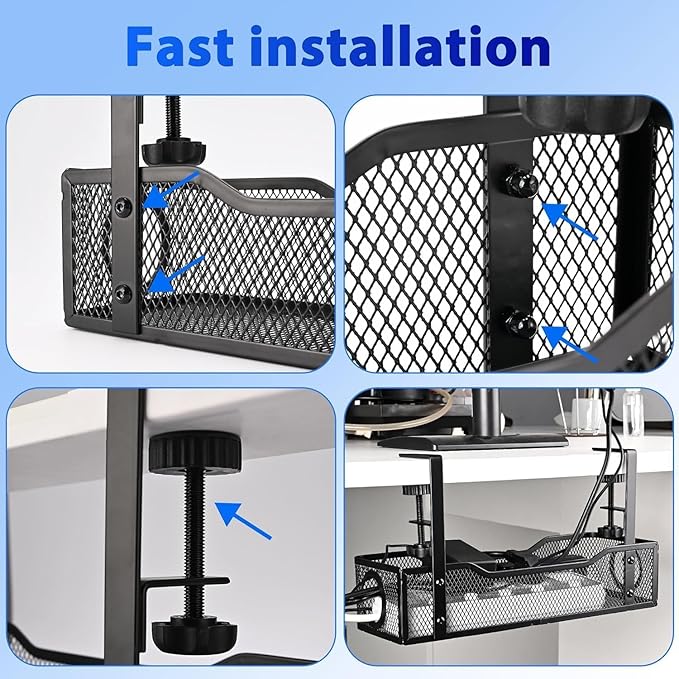 SKY-TOUCH Under Desk Cable Management Tray Metal Clamp Black 34x12x8cm – Safqqa Egypt