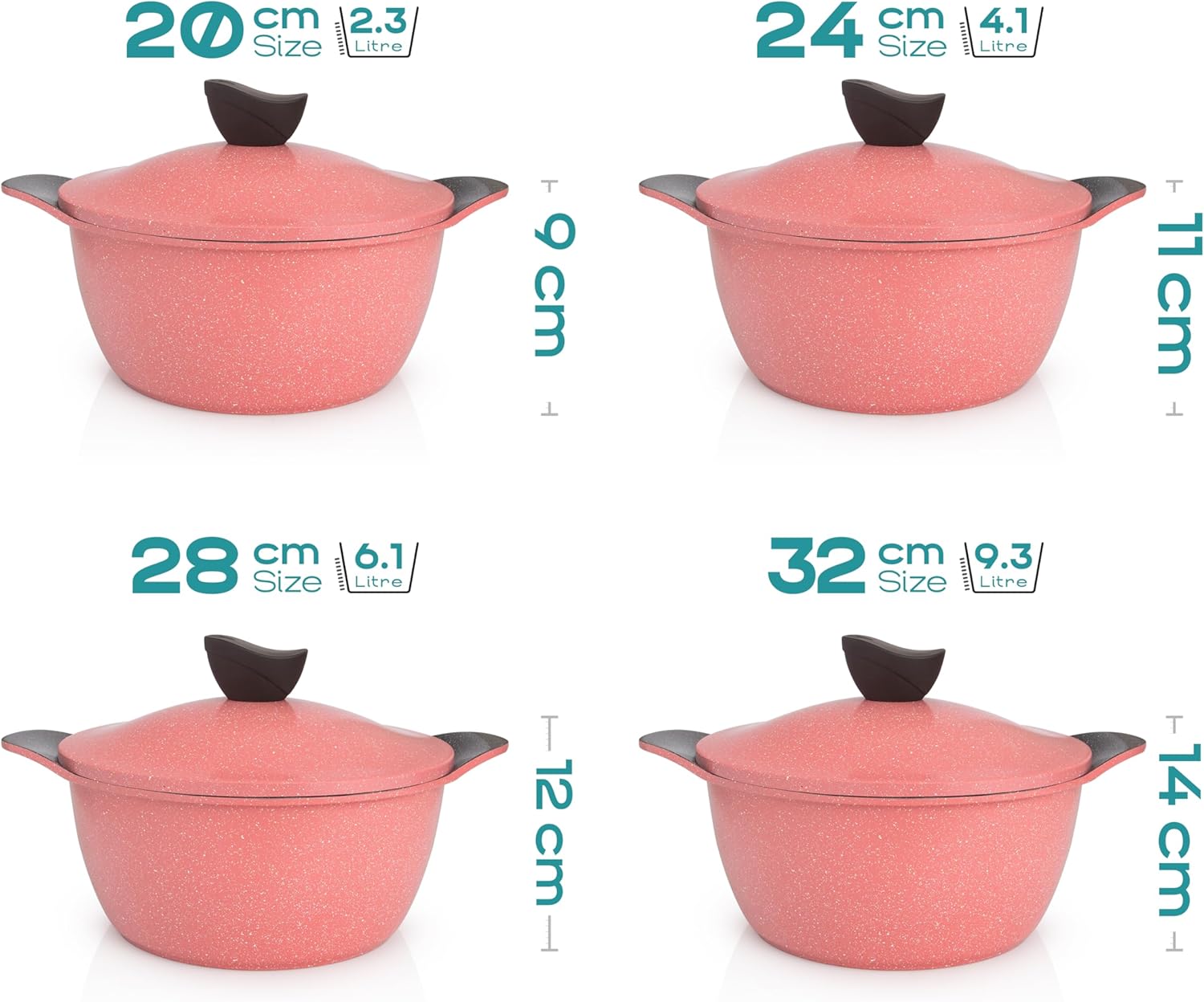 Master Granite Cookware Set 19pcs Wave Pink