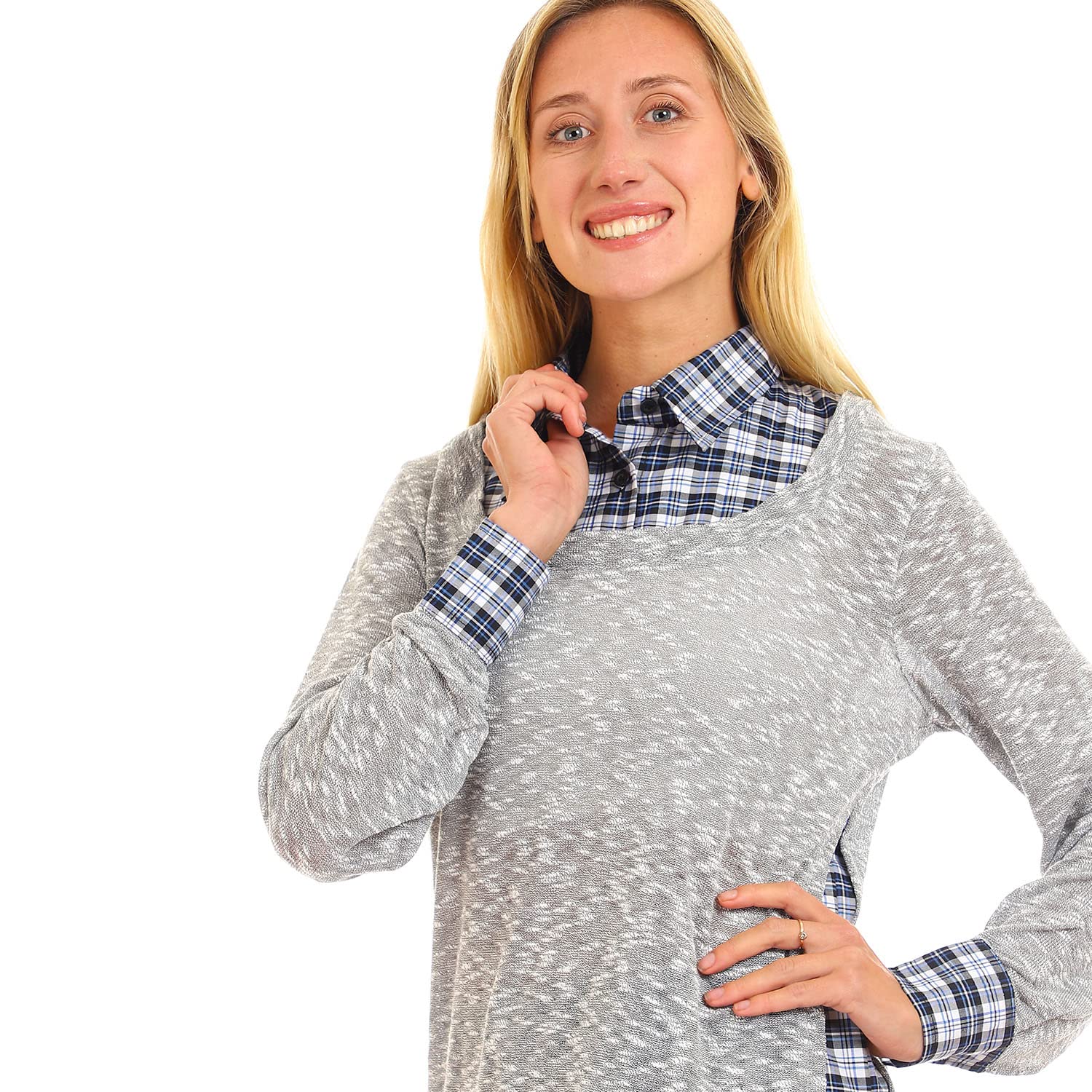 JAMILA Women Bi toned Classic Collar Top SHIRT