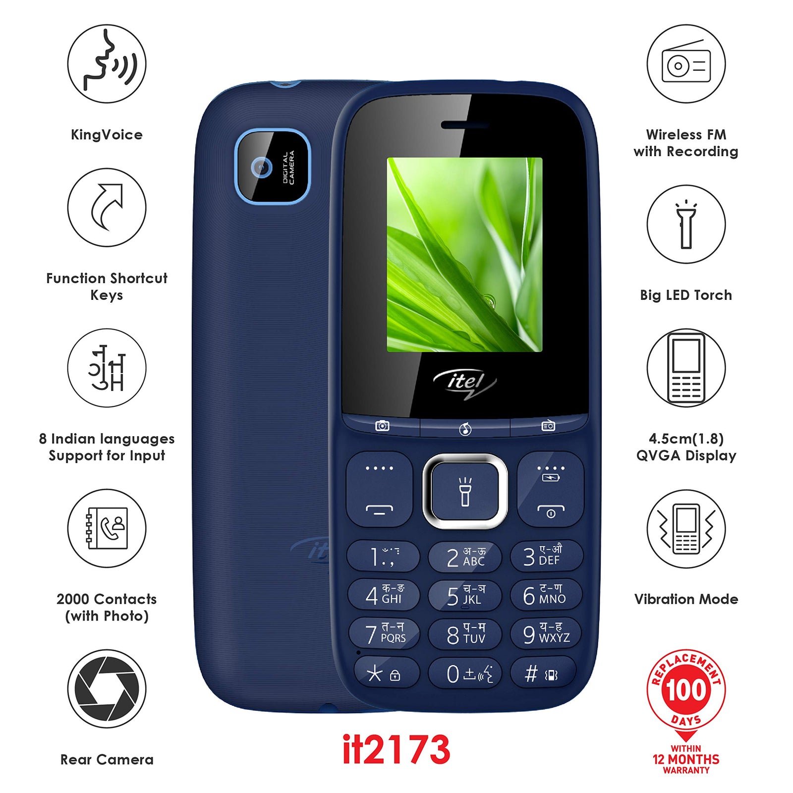 هاتف Itel it2173 (4.5 سم، 1000 مللي أمبير، أزرق داكن) - ضمان محلي لمدة عام