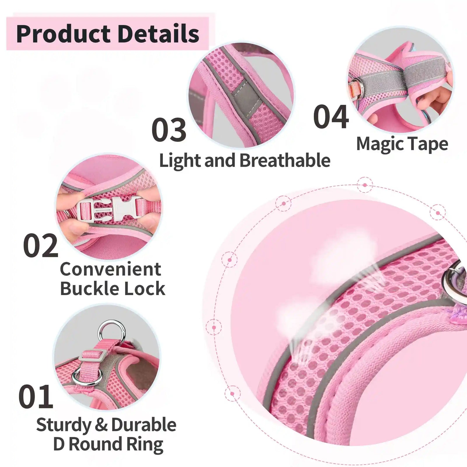 Dog Collar Reflective Pet Harness Adjustable Nylon Harness Vest Breathable Collar for Chihuahua - Safqqa Egypt