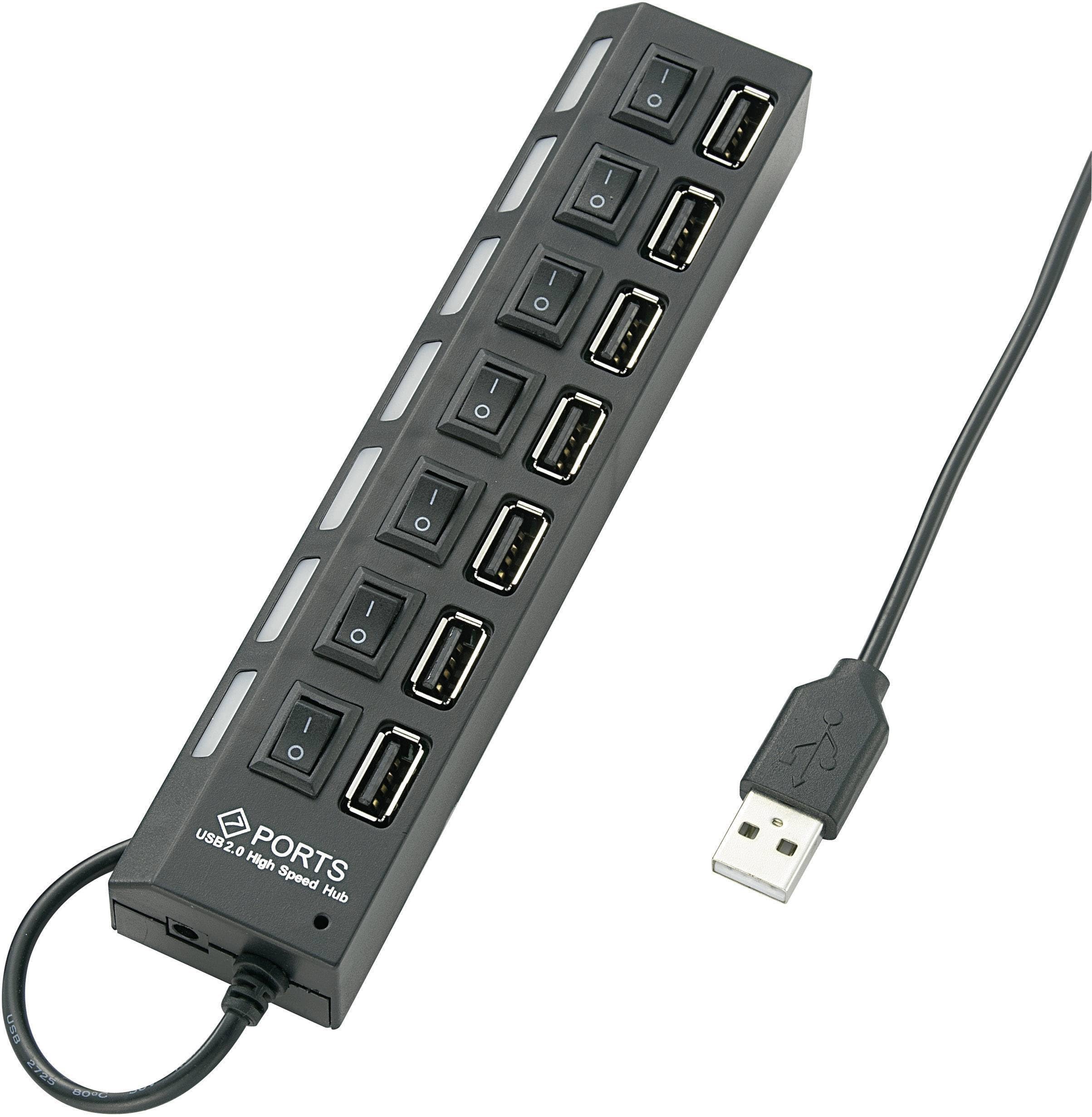 موزع USB بـ 7 منافذ 2.0 مع مفاتيح تشغيل/إيقاف منفصلة ومؤشر ضوئي – يدعم التوصيل والتشغيل الفوري. متوافق مع الكمبيوتر واللابتوب
