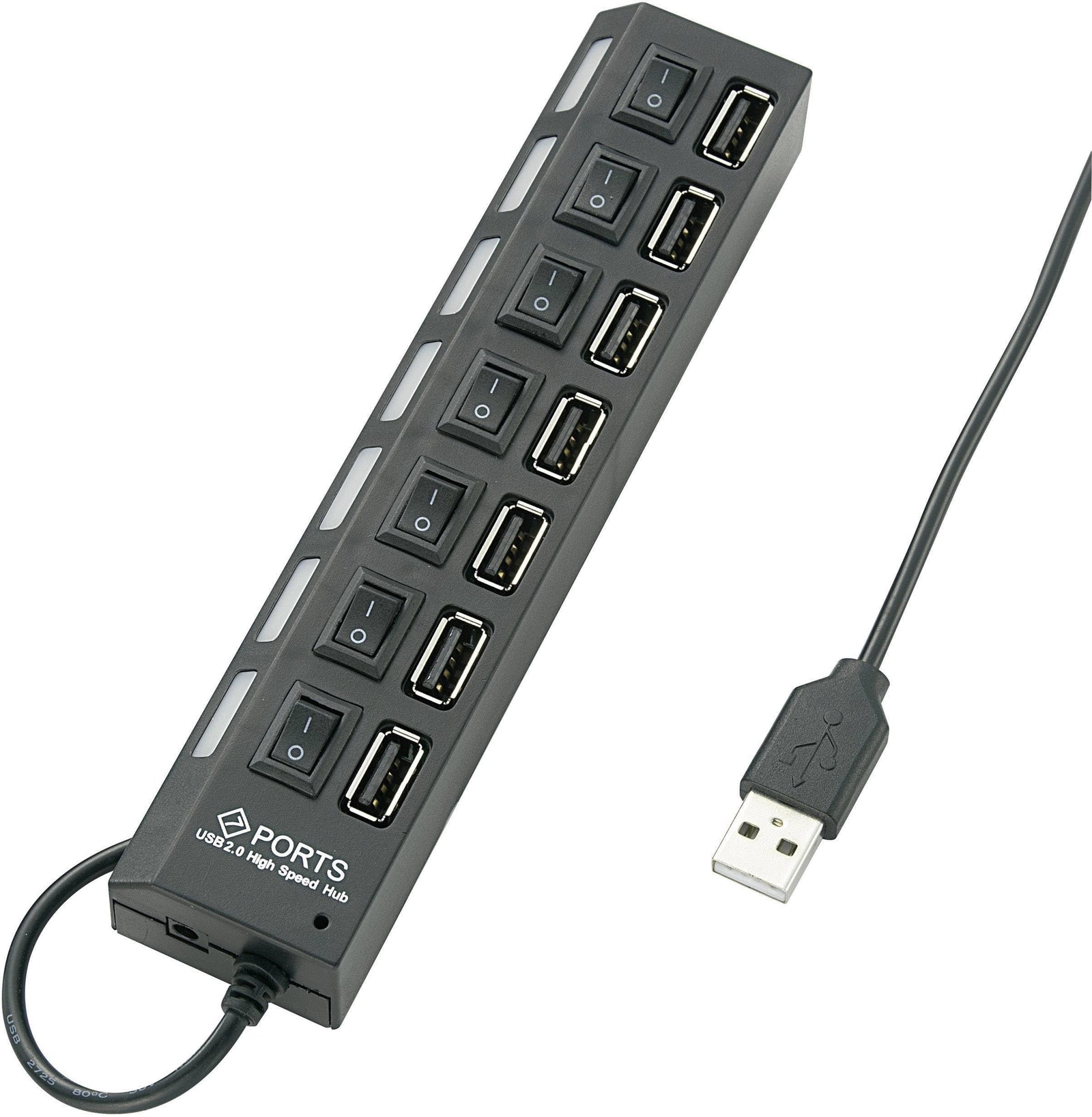 موزع USB بـ 7 منافذ 2.0 مع مفاتيح تشغيل/إيقاف منفصلة ومؤشر ضوئي – يدعم التوصيل والتشغيل الفوري. متوافق مع الكمبيوتر واللابتوب