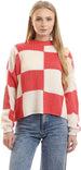 Ravin Women's Bi-Tone Knitted Mock Neck Pullover - Off White & Coral (96991) - Safqqa