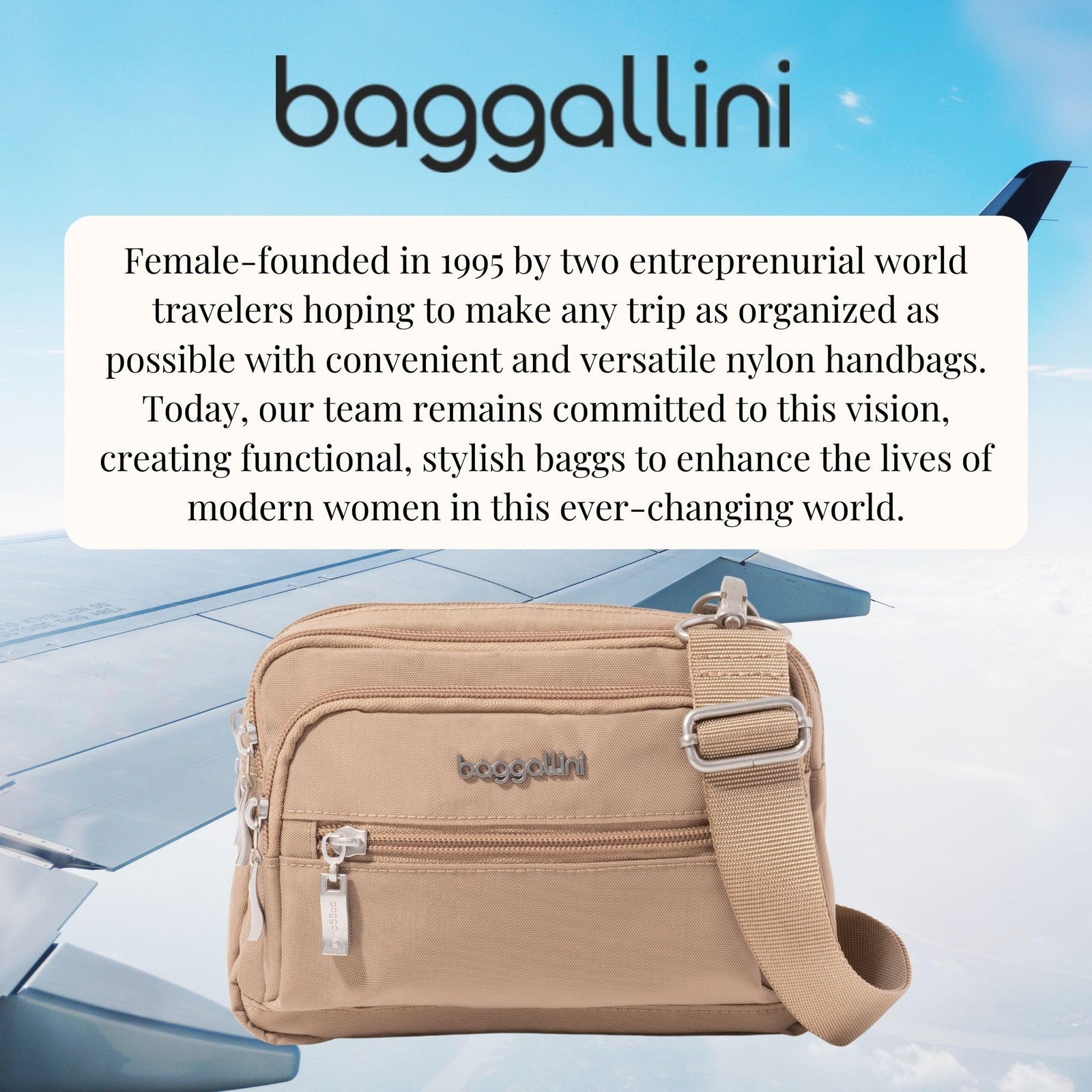 حقيبة نسائية صغيرة بغاليني ثلاثية السوستة قابلة للتحويل – خفيفة ومقاومة للماء