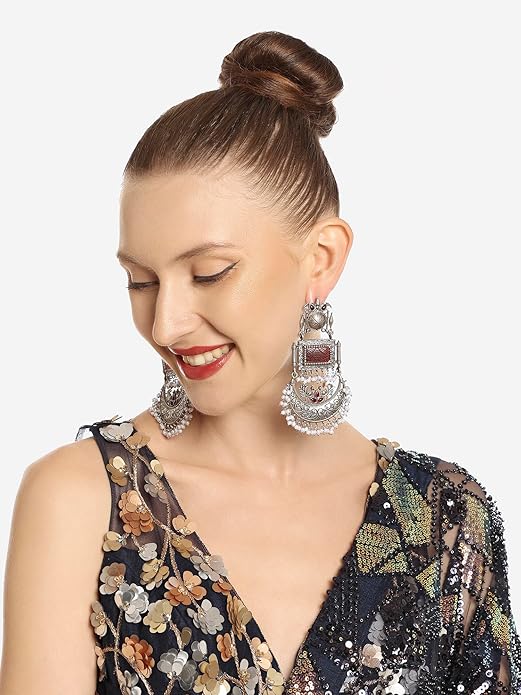 Zaveri Pearls Silver Oxidised Dangle Earrings Stones & Beads ZPFK16701 – Safqqa Egypt