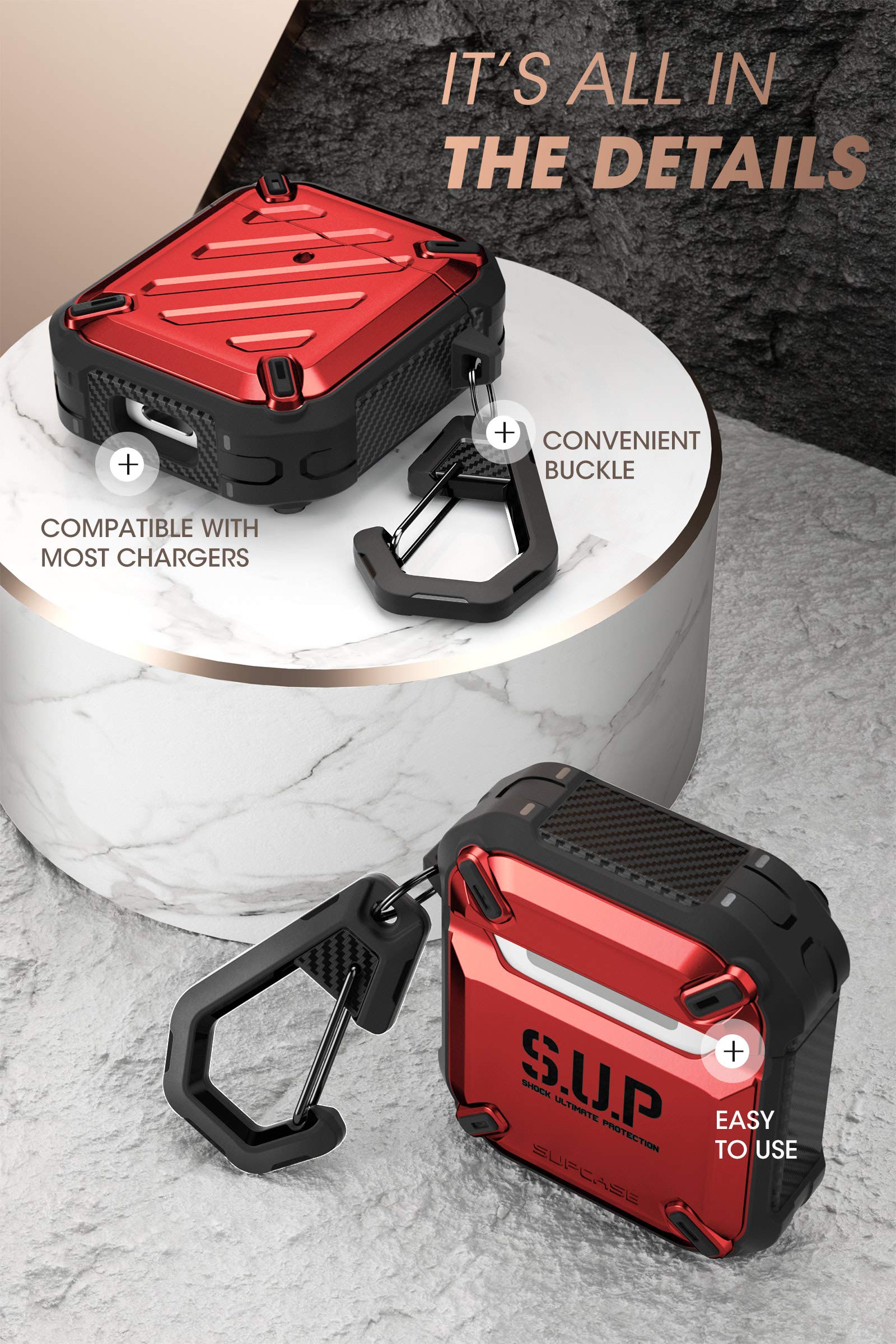 جراب SUPCASE [Unicorn Beetle Pro Series] مصممة لـ AirPods، جراب واقي قوي للجسم بالكامل متوافقة مع Apple AirPods الجيل الأول/الثاني