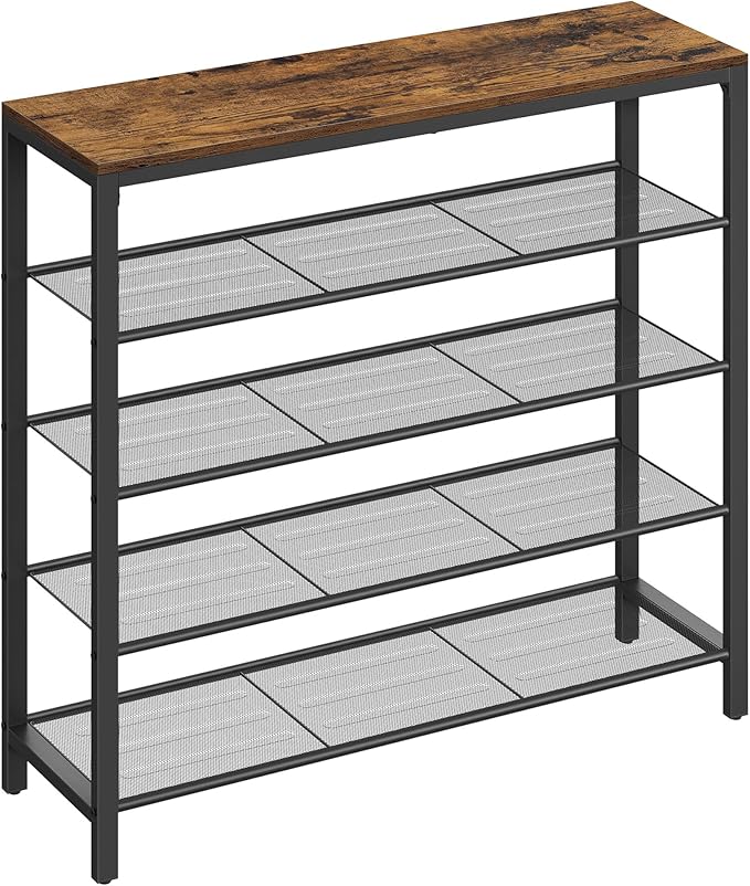 4 Tier Shoe Rack with Mesh Shelves and Top Storage Shelf