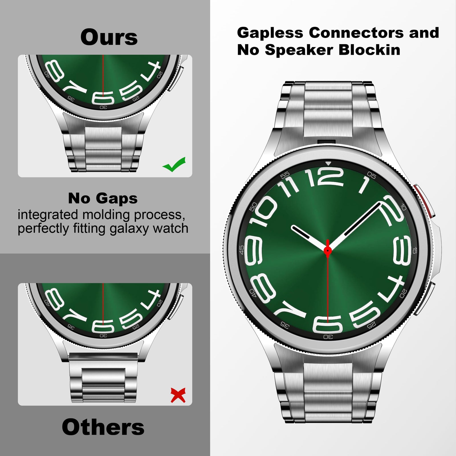BAIHUIAM No Gap Metal Band for Samsung Galaxy Watch 6 Classic  – Men’s Solid Stainless Steel Business Replacement Strap