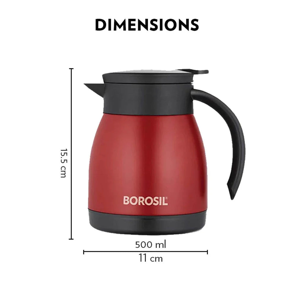 Borosil Insulated Stainless Steel Tea Pot | Hot n Cold | Red
