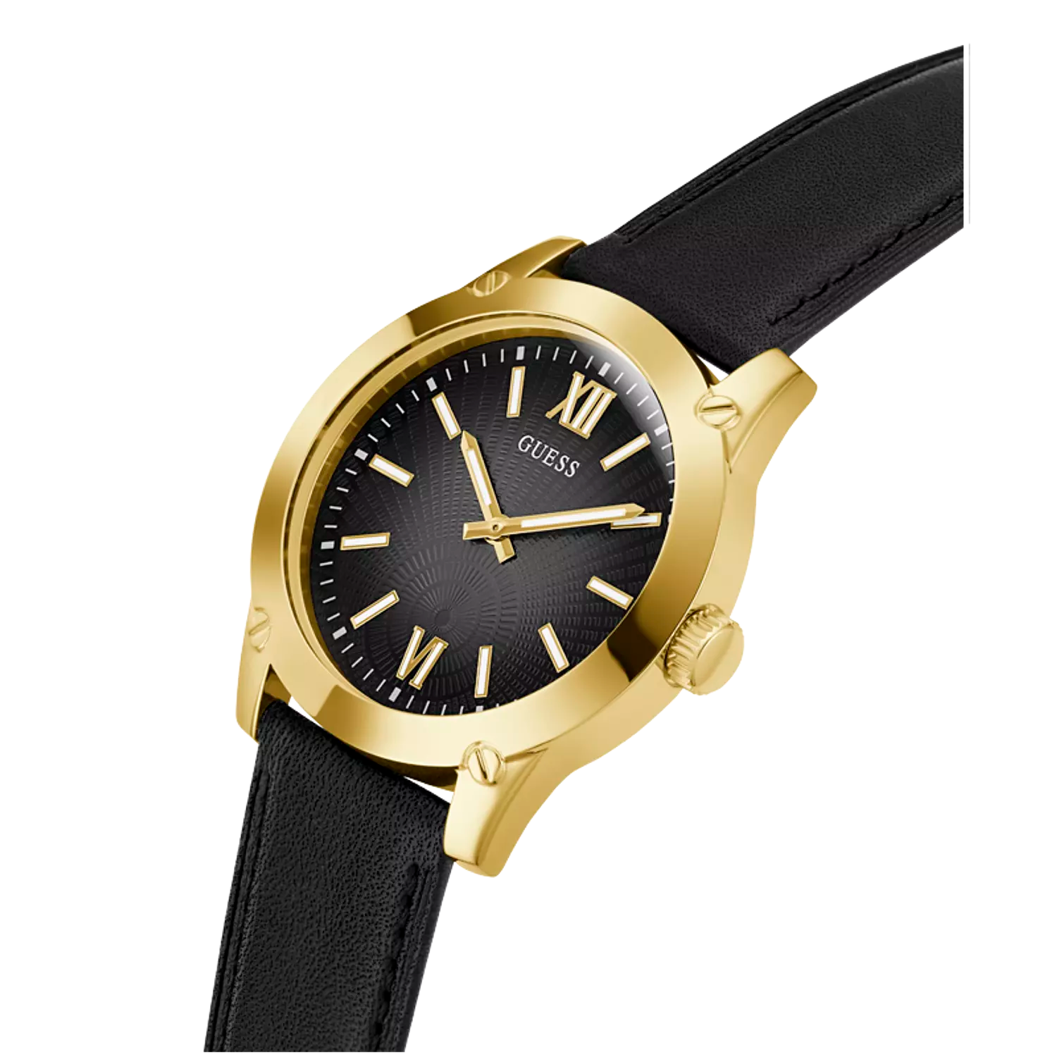 Guess Men's Analog Watch with Black Leather Strap