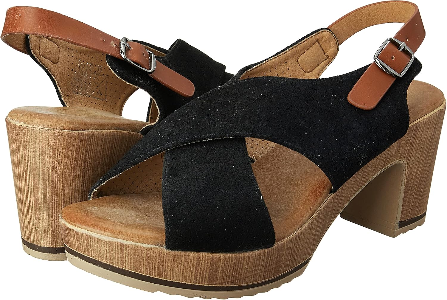 Club Aldo Perforated Faux Nubuck-Leather Accent Cross-Strap Slingback Chunky-Heel Sandals for Women