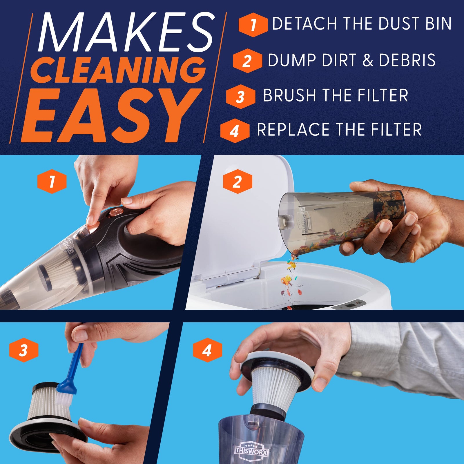 ThisWorx for Cordless Car Vacuum - Portable, Mini Handheld Vacuum w/Rechargeable Battery and 3 Attachments - High-Powered Vacuum Cleaner w/ 60w Motor