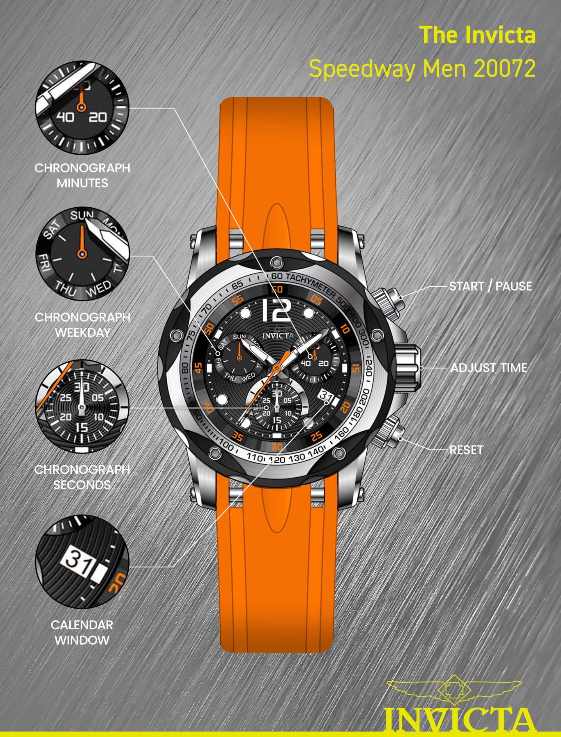 ساعة إنفيكتا رجالية سبيدواي بقطر 51 مم بحركة كوارتز وسوار سيليكون