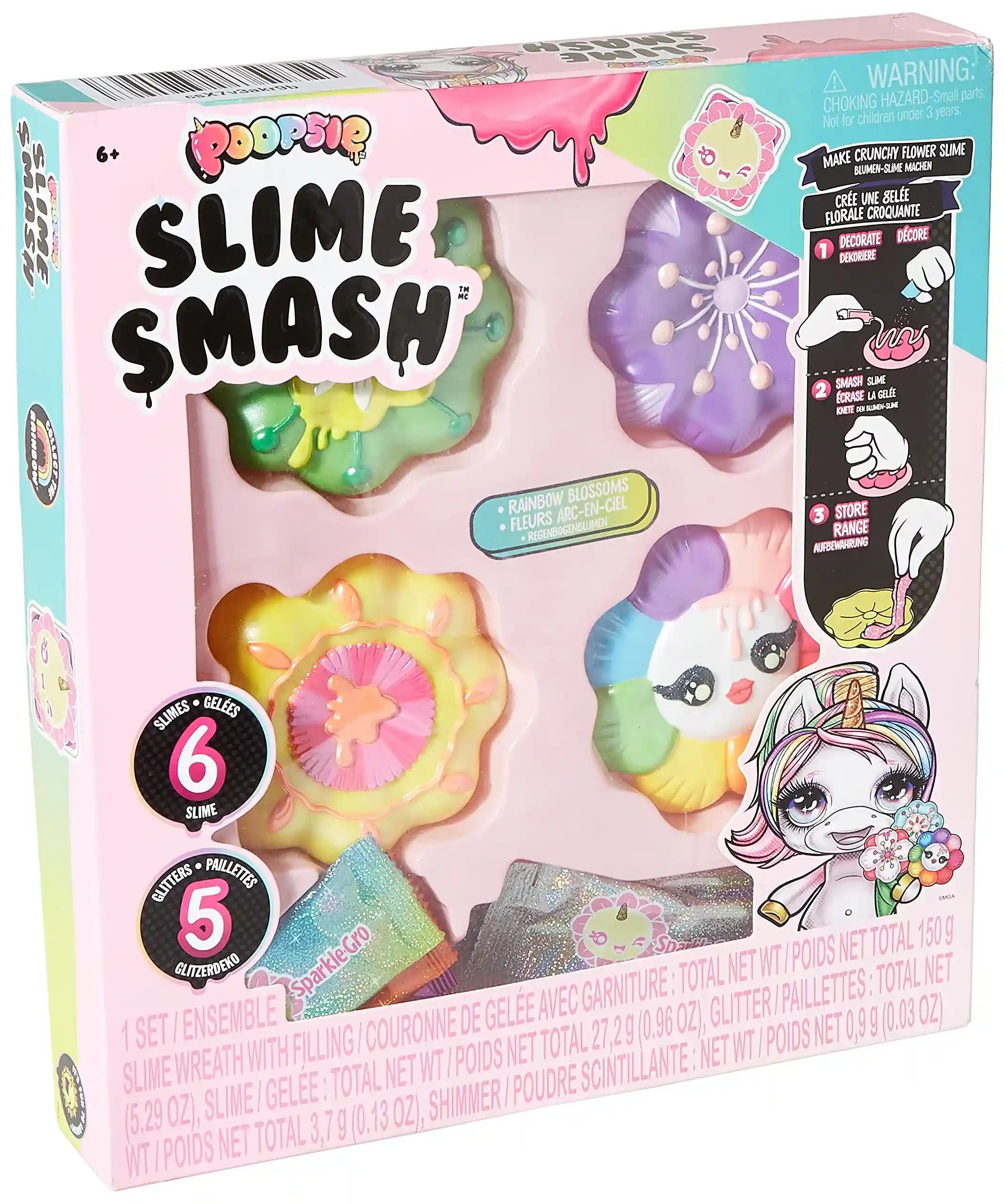 Poopsie Slime Smash 117148E7C Rainbow Blossoms - Glitter Modeling Kit with Flower Balloon Cans