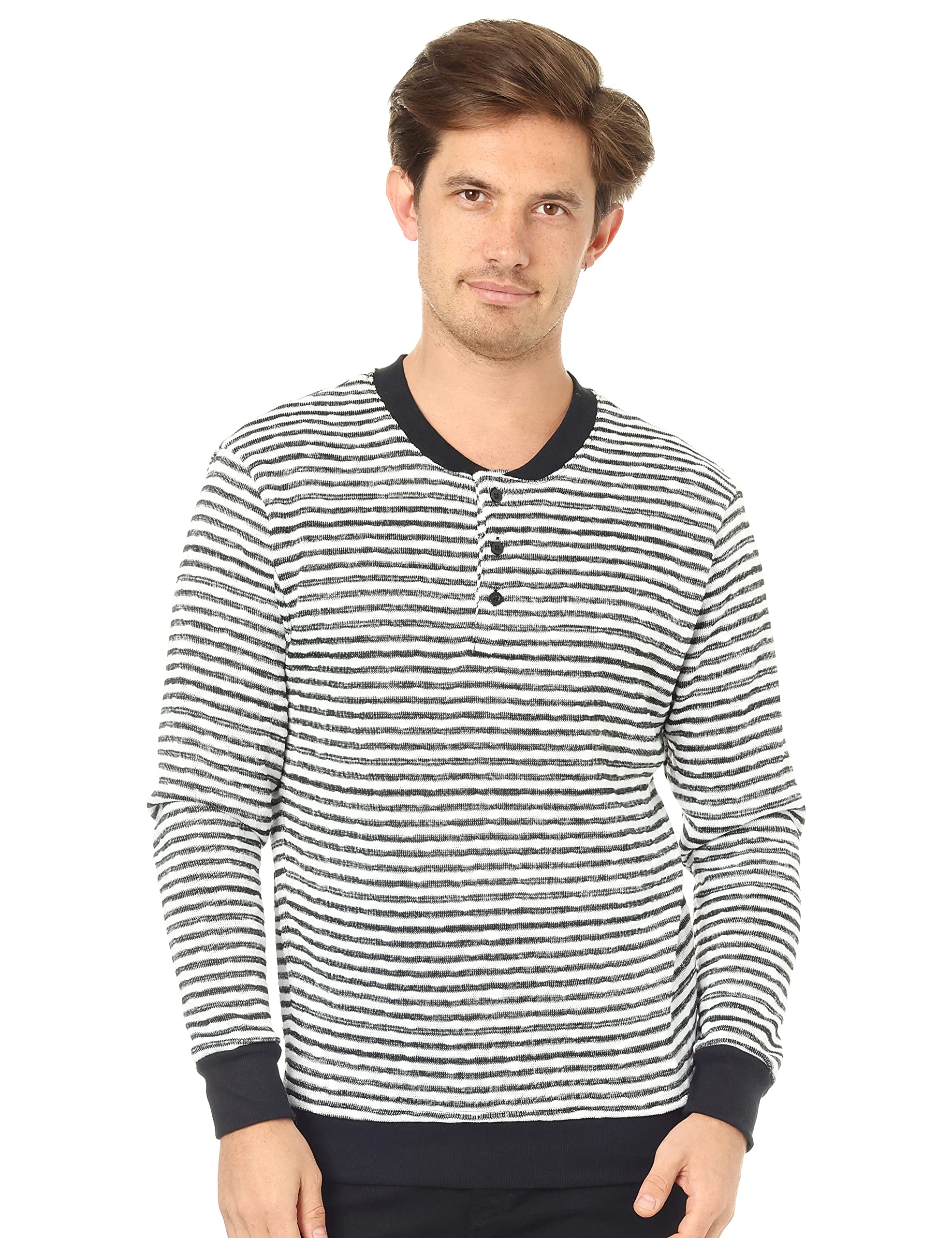 سويت شيرت رجالي مخطط بياقة هنلي وأزرار من أوف كليف – بأكمام طويلة