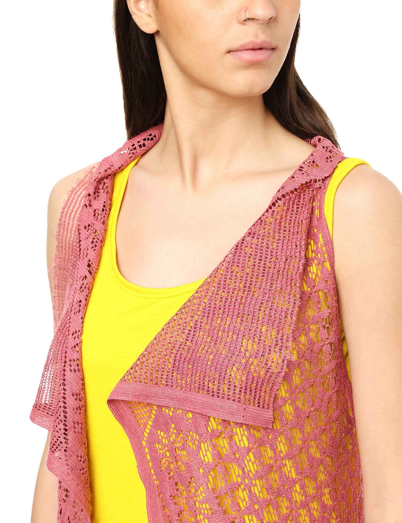 JAMILA Women fringed net cardigan SWEATER
