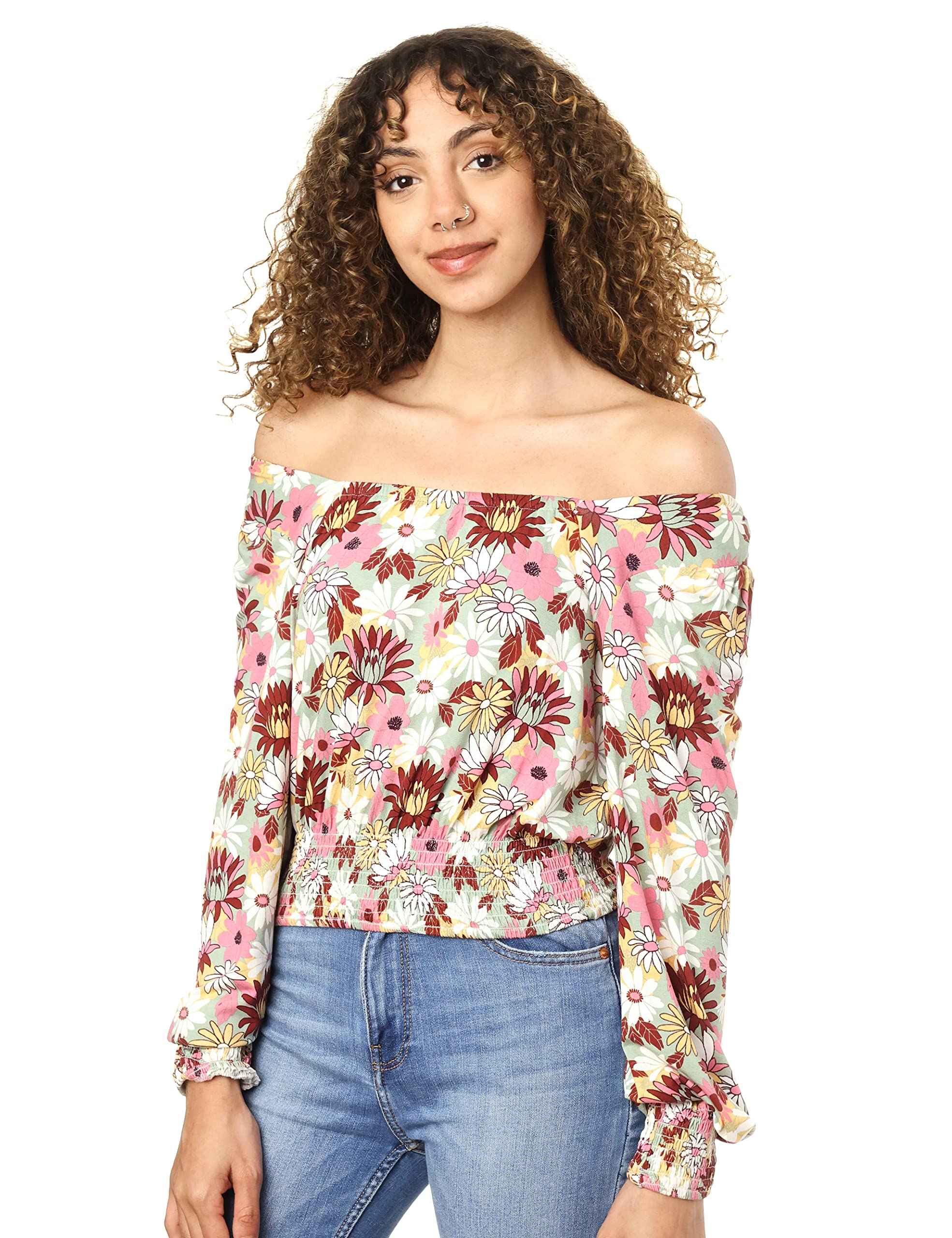 Splash Long Sleeves Patterned Cropped Top for Women - Safqqa Egypt