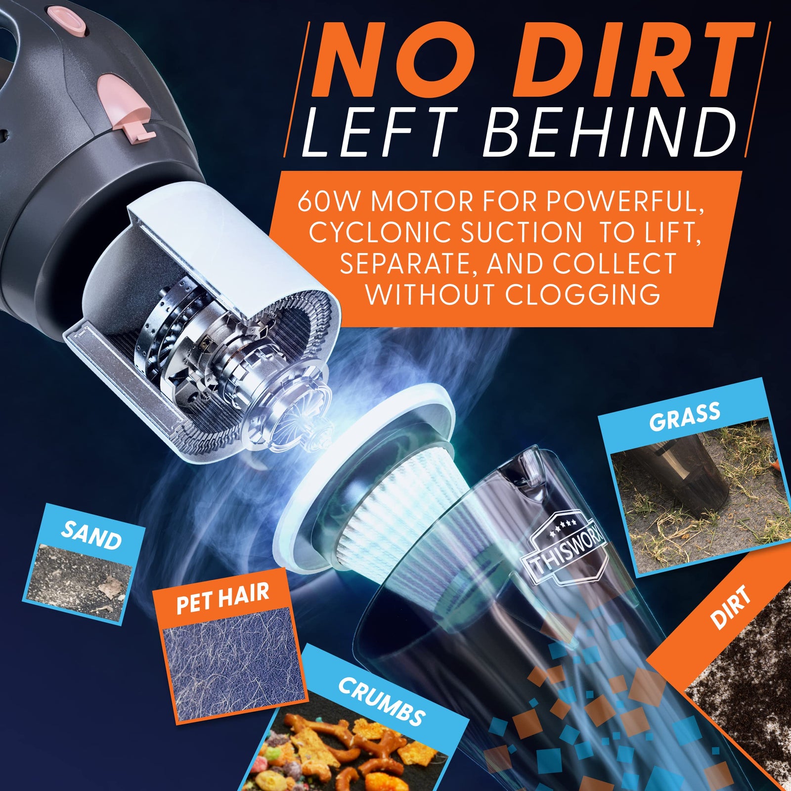 ThisWorx for Cordless Car Vacuum - Portable, Mini Handheld Vacuum w/Rechargeable Battery and 3 Attachments - High-Powered Vacuum Cleaner w/ 60w Motor