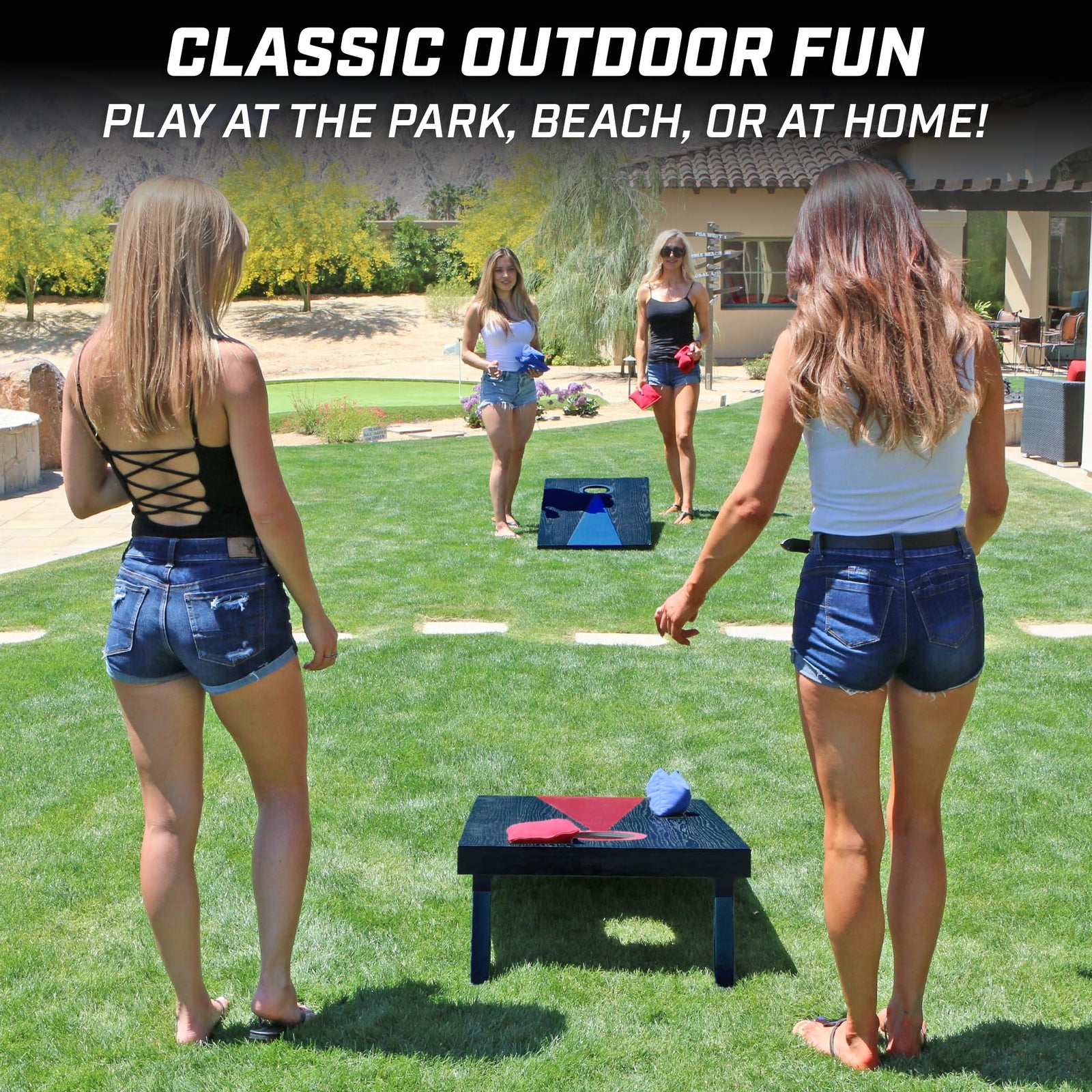 GoSports Full cornhole set includes 2 regulation 4 x 2 ft cornhole boards for authentic gameplay