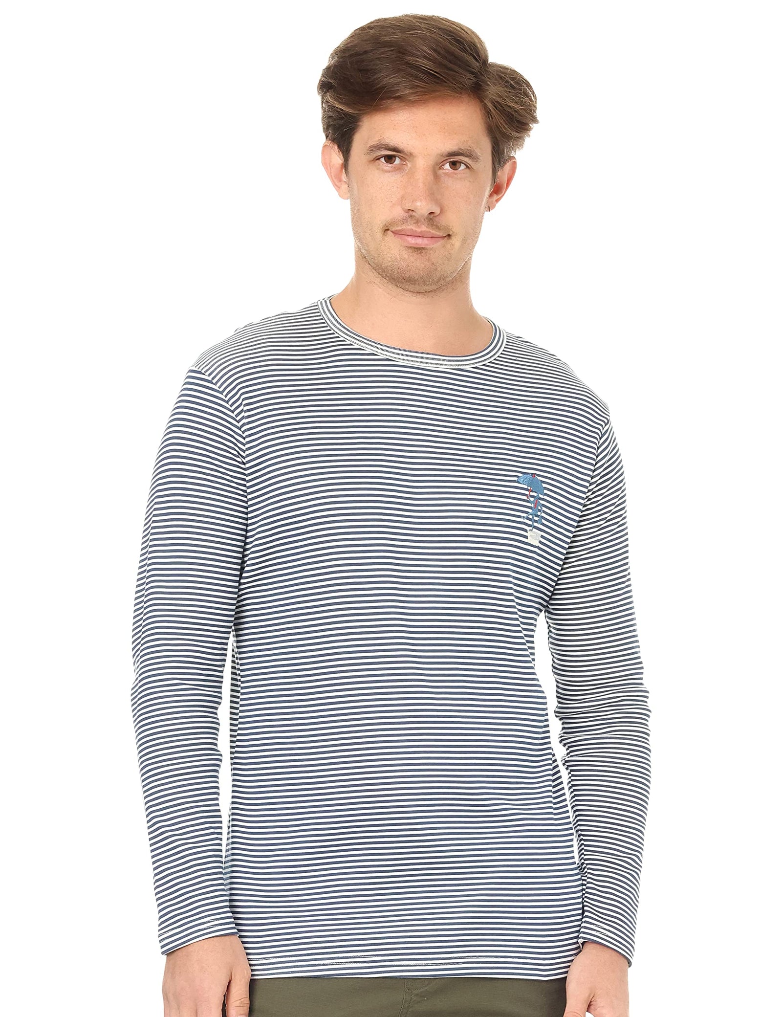 Men stripped crew neck long sleeves top