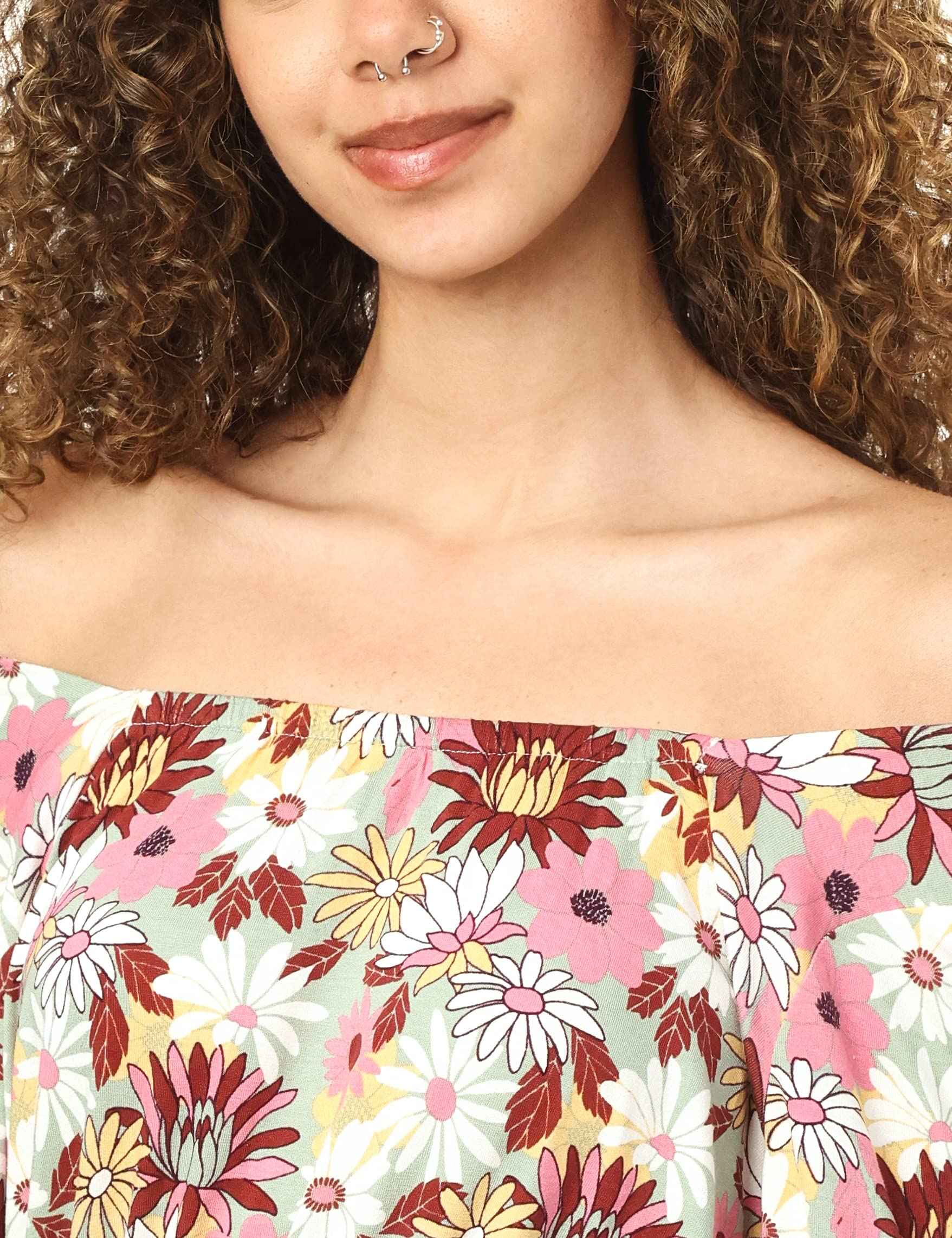 Splash Long Sleeves Patterned Cropped Top for Women - Safqqa Egypt
