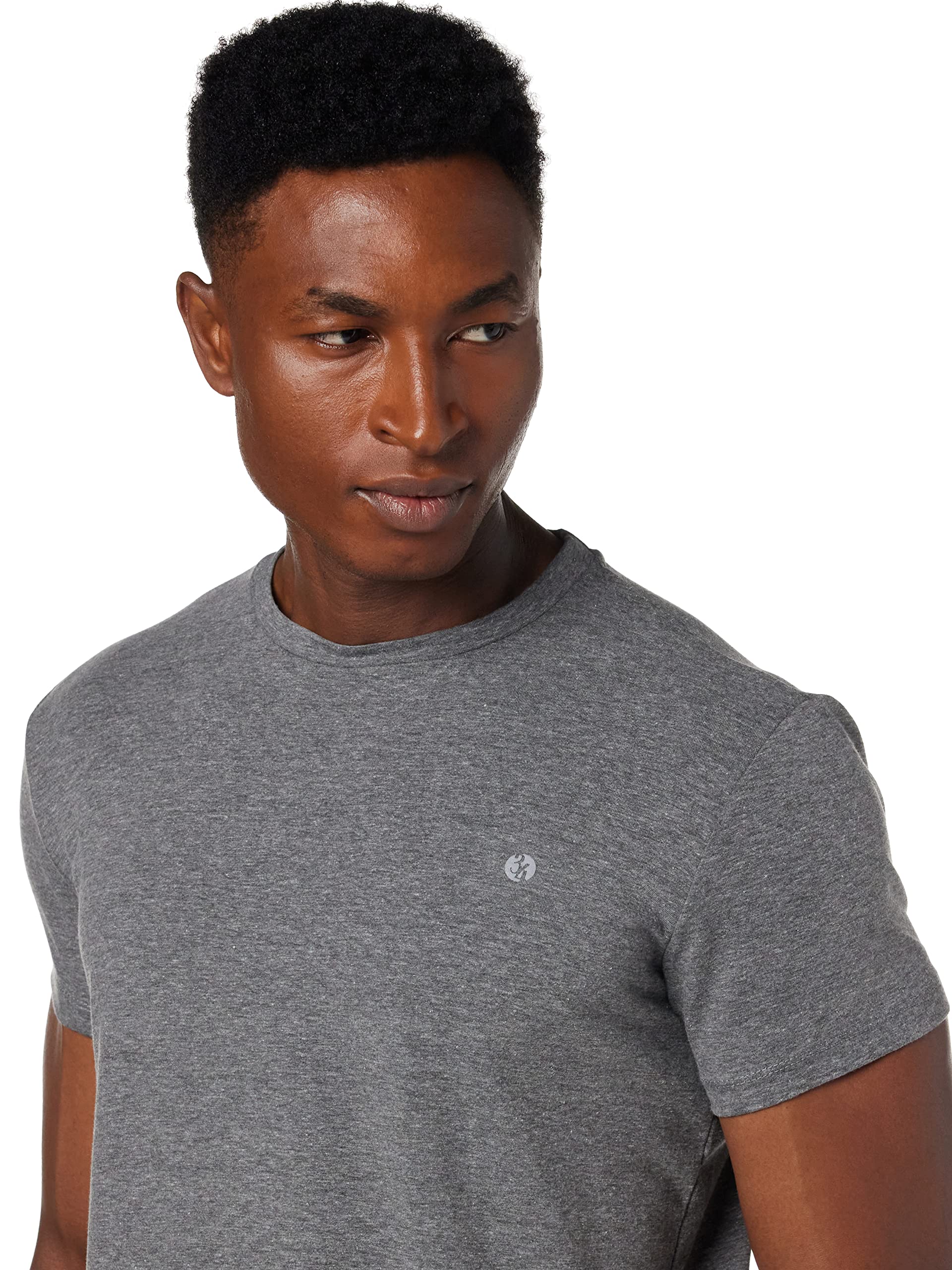 34 by Amr Diab Cotton Crew-Neck Chest-Logo Short-Sleeve T-shirt for Men - Dark Grey, L