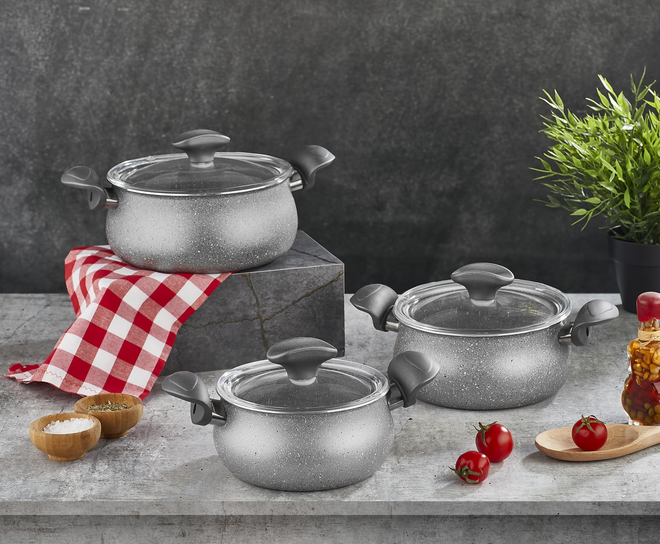 Papilla – FRED Belly Shape Cookware Set 14/16/18CM – Grey – Gas Stove – Made in Turkey