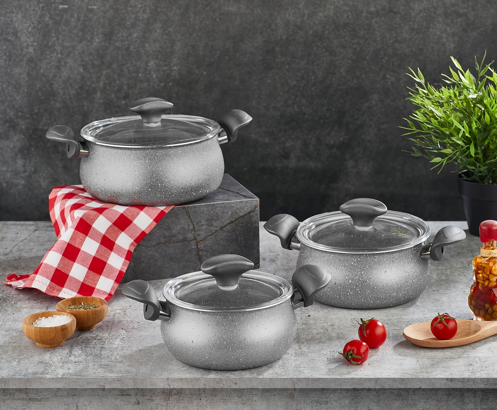 Papilla – FRED Belly Shape Cookware Set 14/16/18CM – Grey – Gas Stove – Made in Turkey